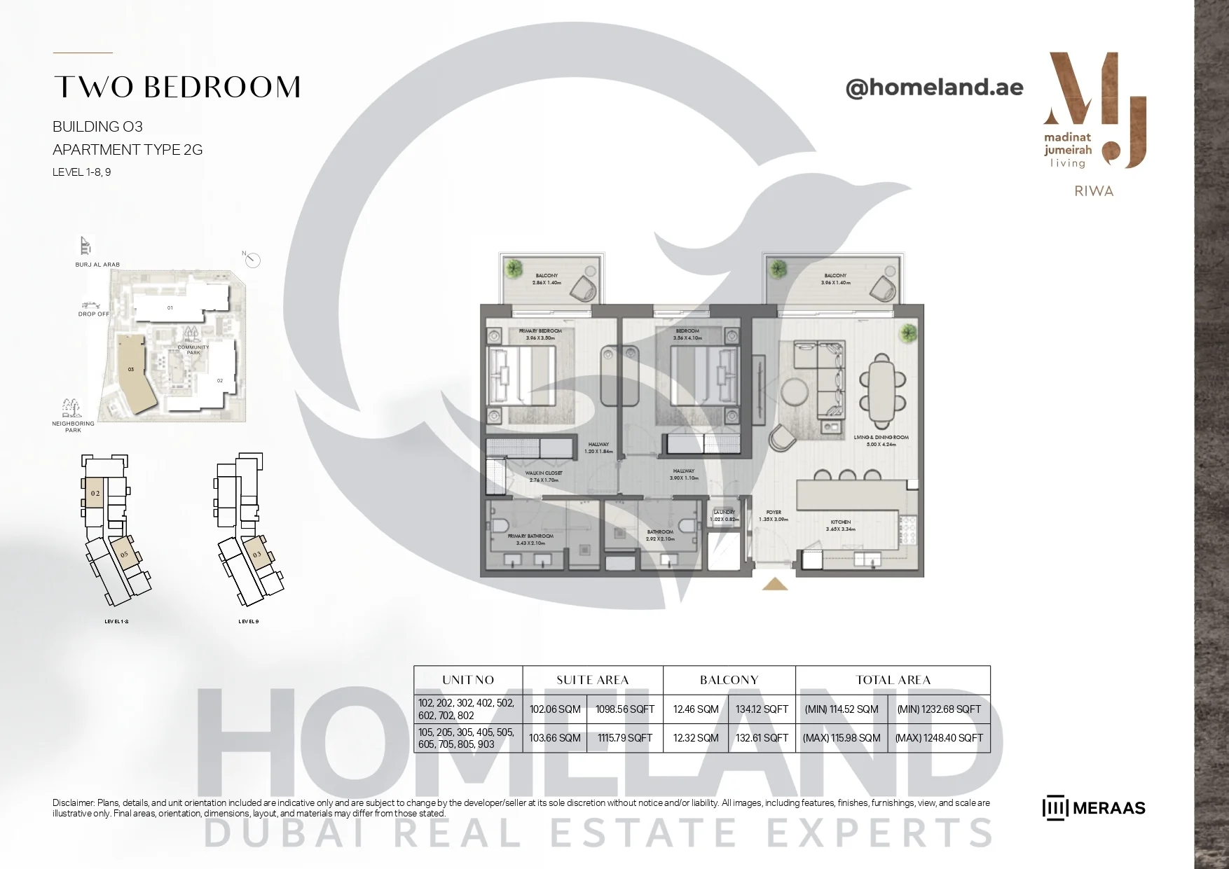 Riwa, Building 03, 2BR, Type 2G, Level 1-8 & 9, Unit 102-202-302-402-502-602-702-802-105-205-305-405-505-605-705-805-905, 1248.40 SQFT