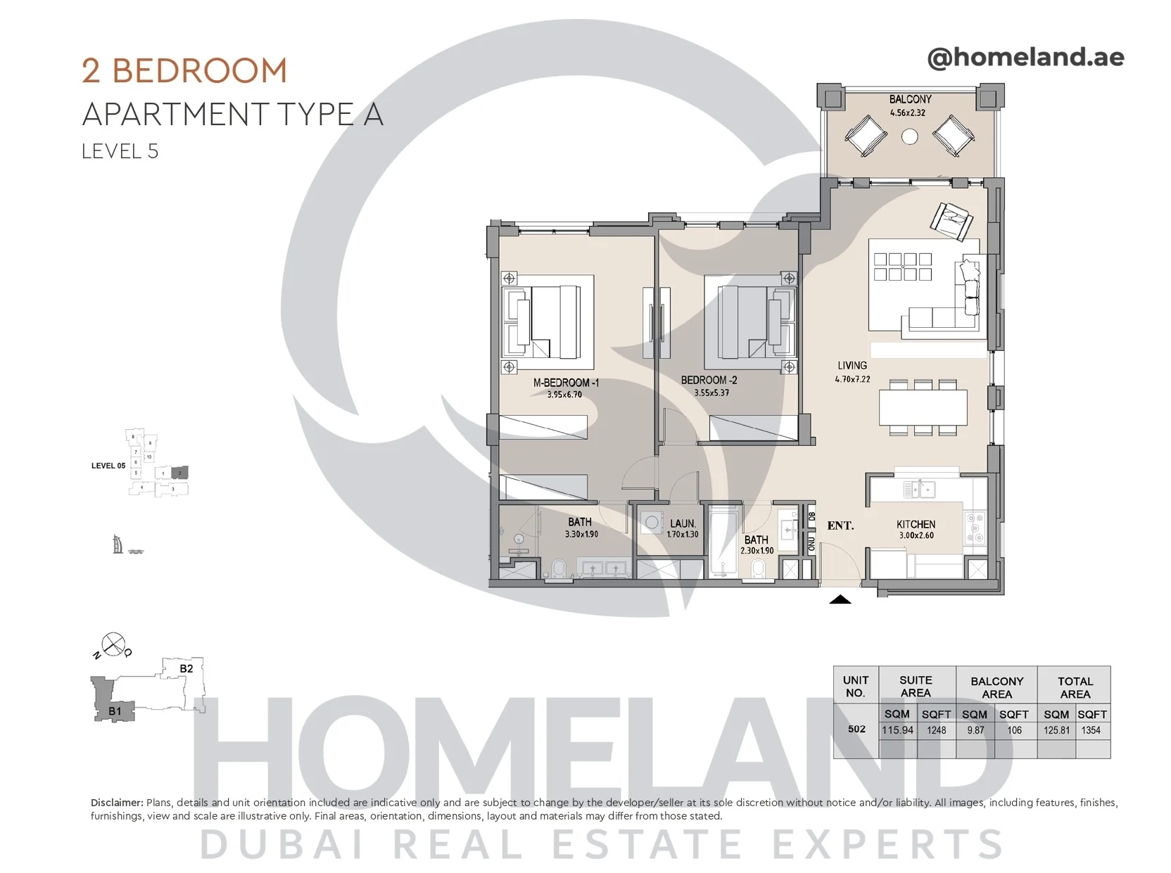 Lamtara, Building 1, 2BR, Type A, Level 5, Unit 502, 1354 SQFT