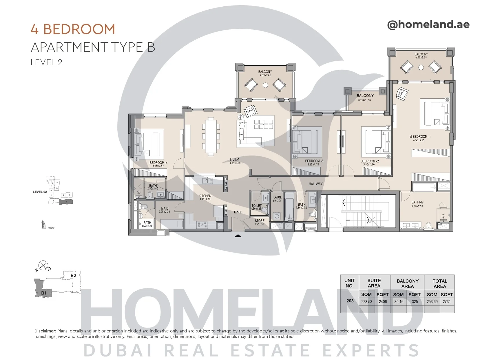 Lamtara, Building 1, 4BR, Type B, Level 2, Unit 203, 2731 SQFT