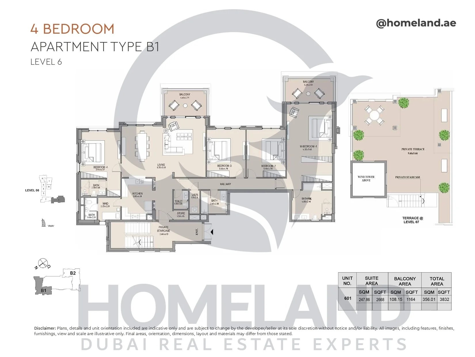 Lamtara, Building 1, 4BR, Type B1, Level 6, Unit 601, 3832 SQFT