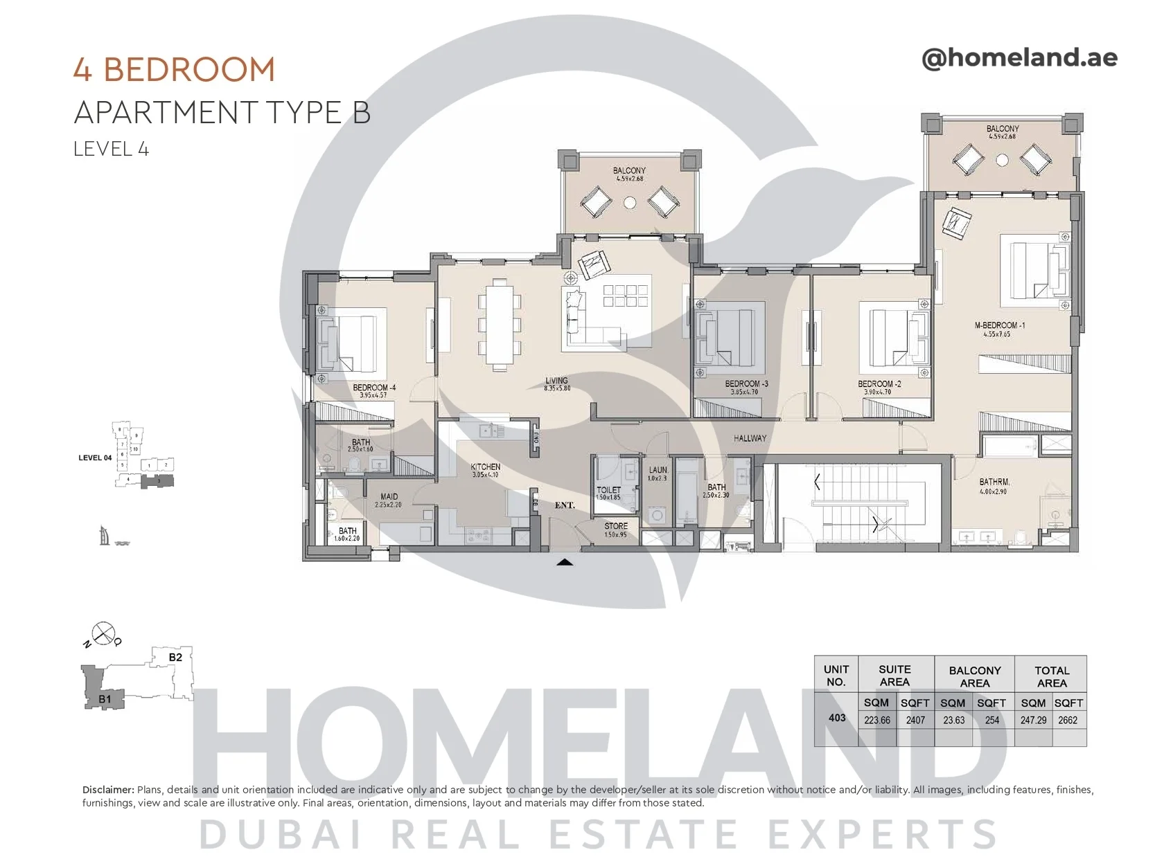 Lamtara, Building 1, 4BR, Type B, Level 4, Unit 403, 2662 SQFT