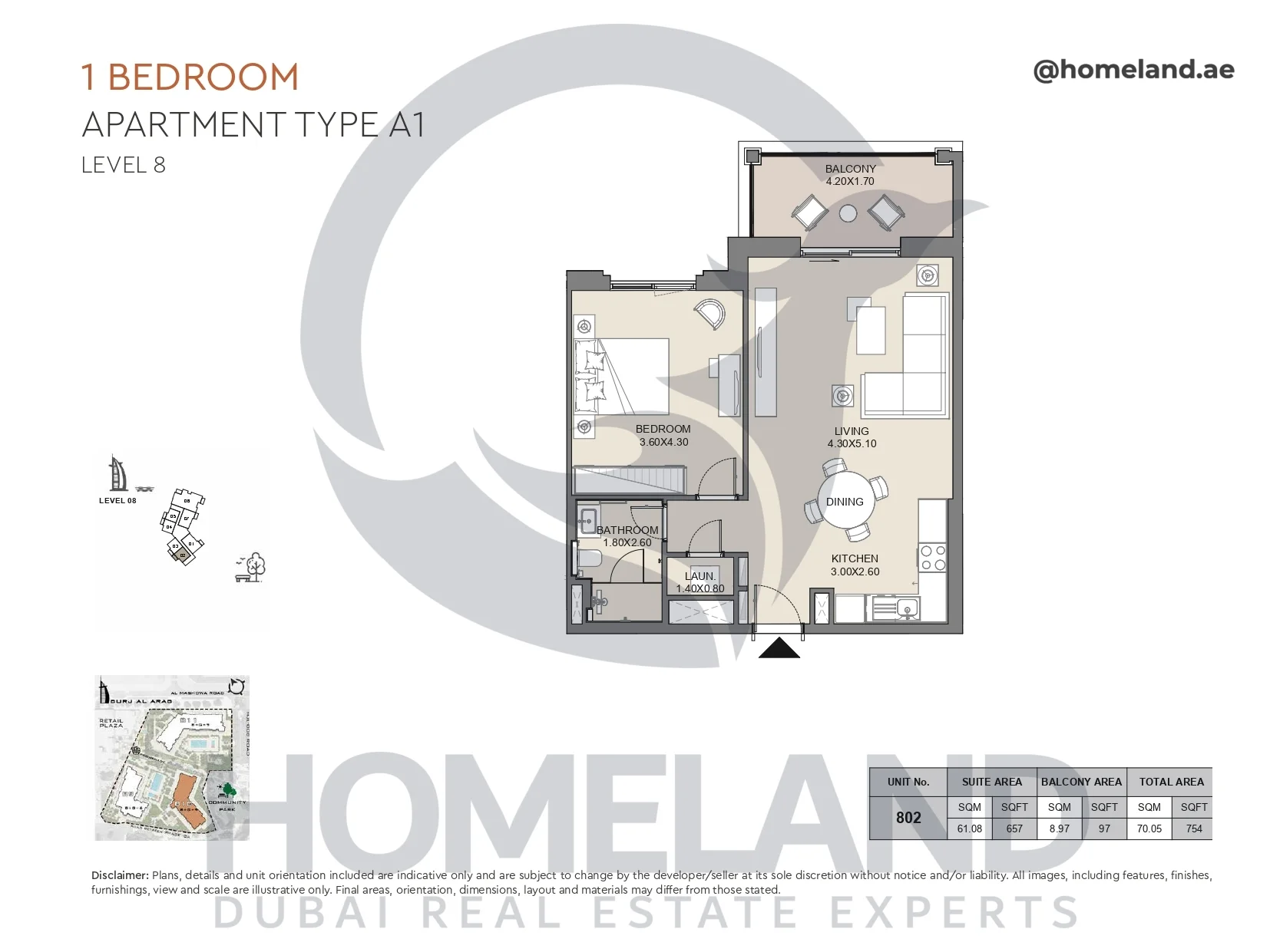 Jabeel, 1BR, Type A1, Level 8, Unit 802, 754 SQFT