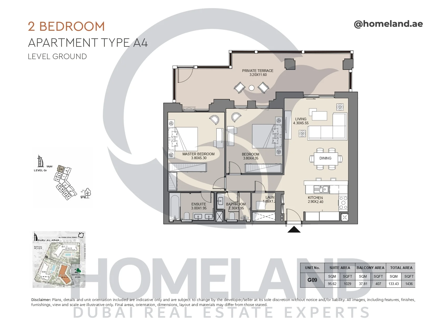 Jabeel, 2BR, Type A4, Ground Floor, Unit G09, 1436 SQFT