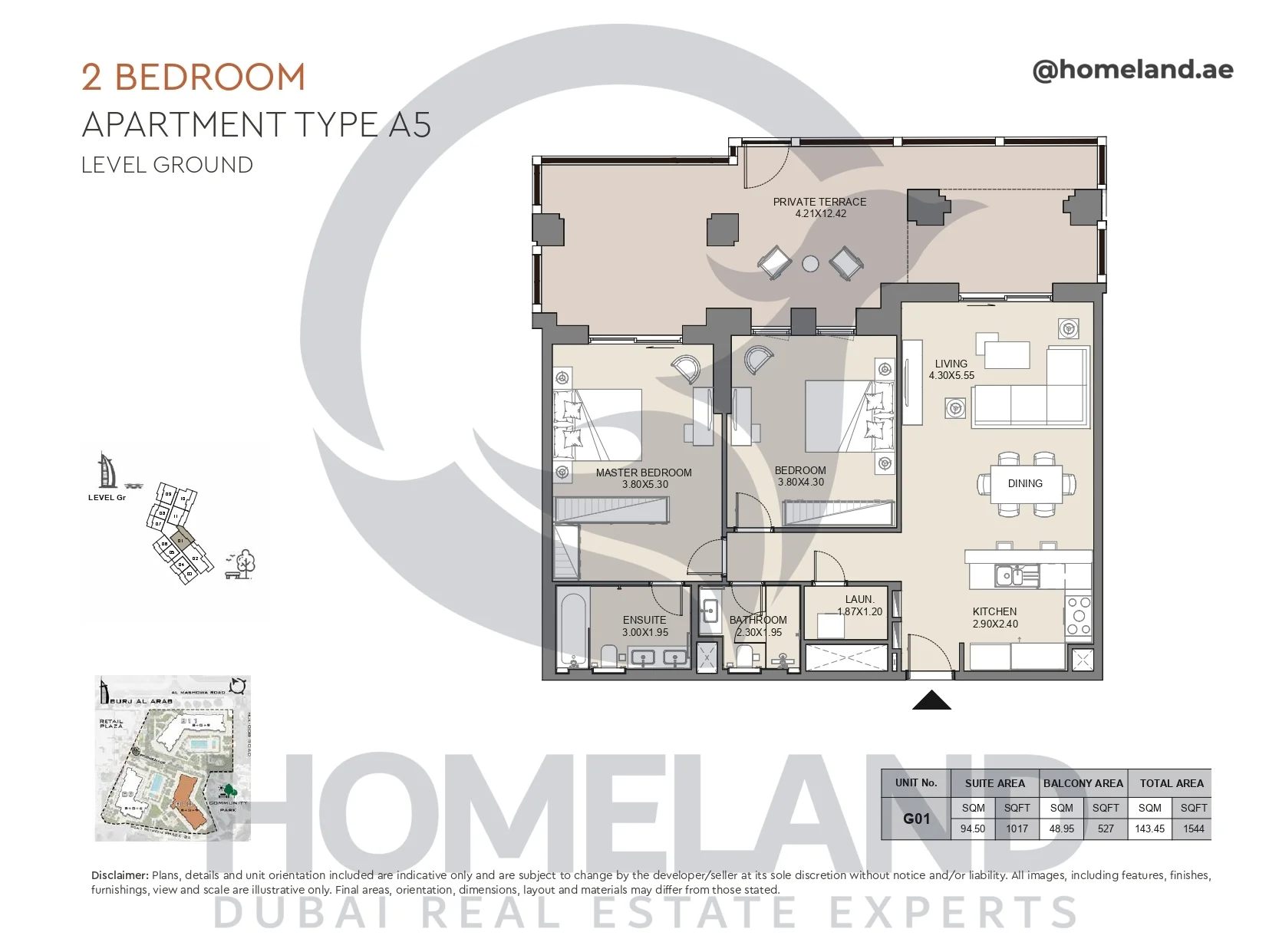 Jabeel, 2BR, Type A5, Ground Floor, Unit G01, 1544 SQFT