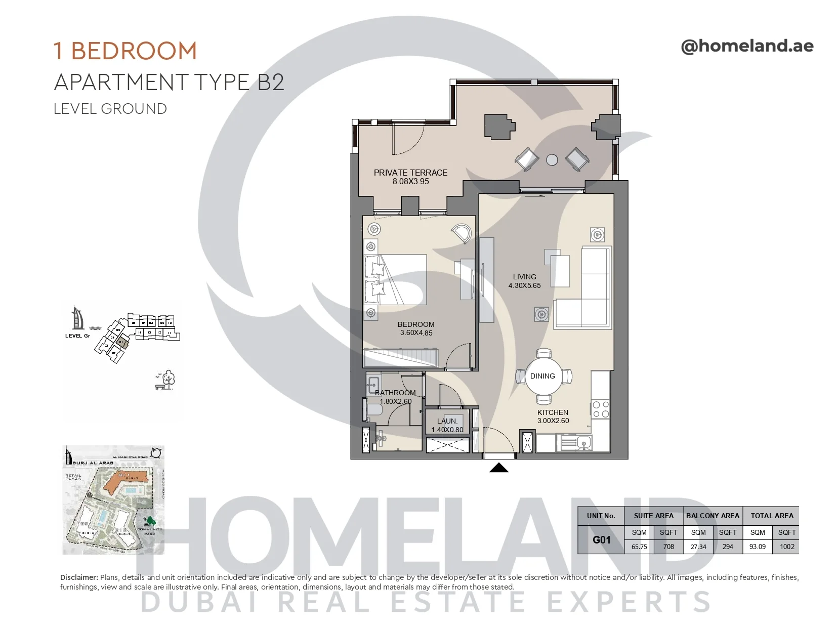 Jabeel, 1BR, Type B2, Ground Floor, Unit G01, 1002 SQFT