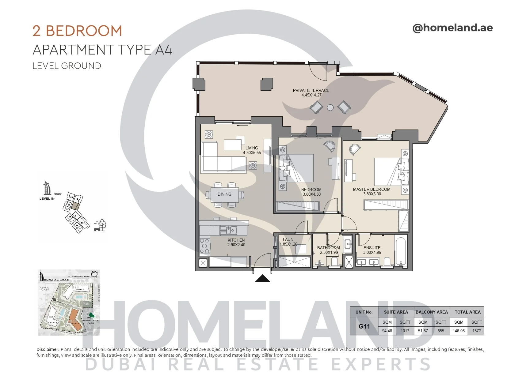 Jabeel, 2BR, Type A4, Ground Floor, Unit G11, 1572 SQFT