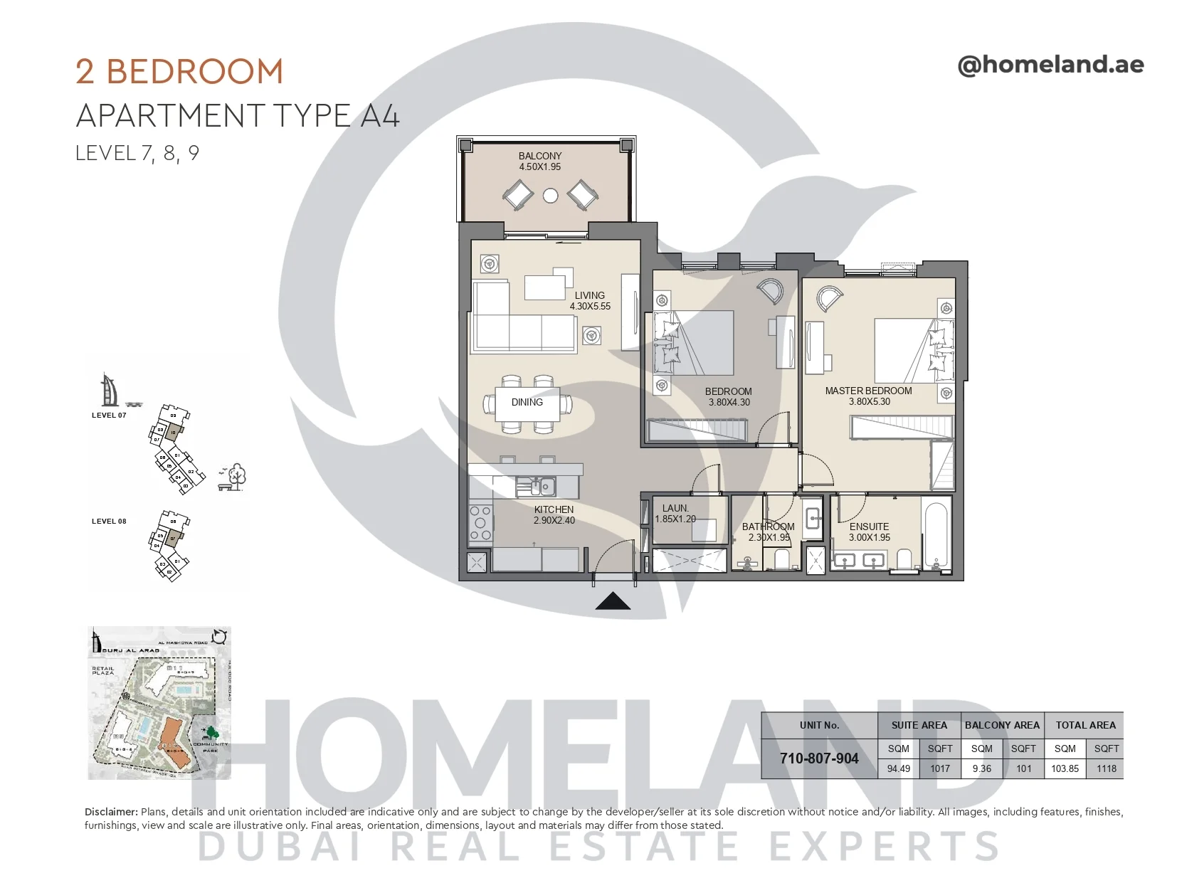 Jabeel, 2BR, Type A4, Level 7 to 9, Unit 710-807-904, 1118 SQFT