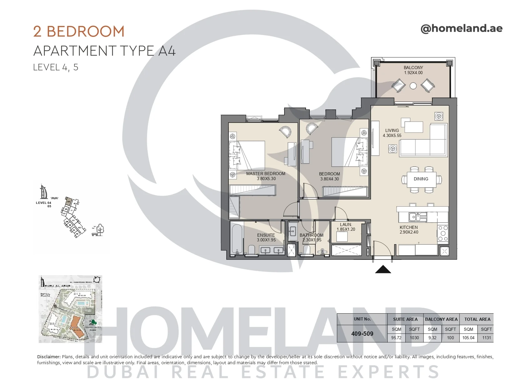 Jabeel, 2BR, Type A4, Level 4 & 5, Unit 409-509, 1131 SQFT