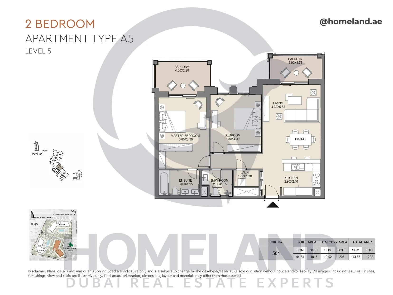 Jabeel, 2BR, Type A5, Level 5, Unit 501, 1222 SQFT