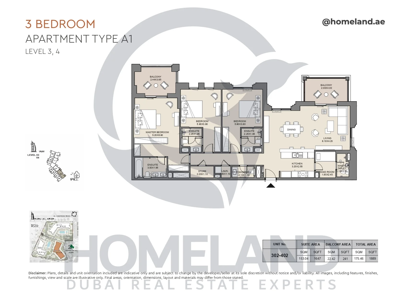 Jabeel, 3BR, Type A1, Level 3 & 4, Unit 302-402, 1889 SQFT