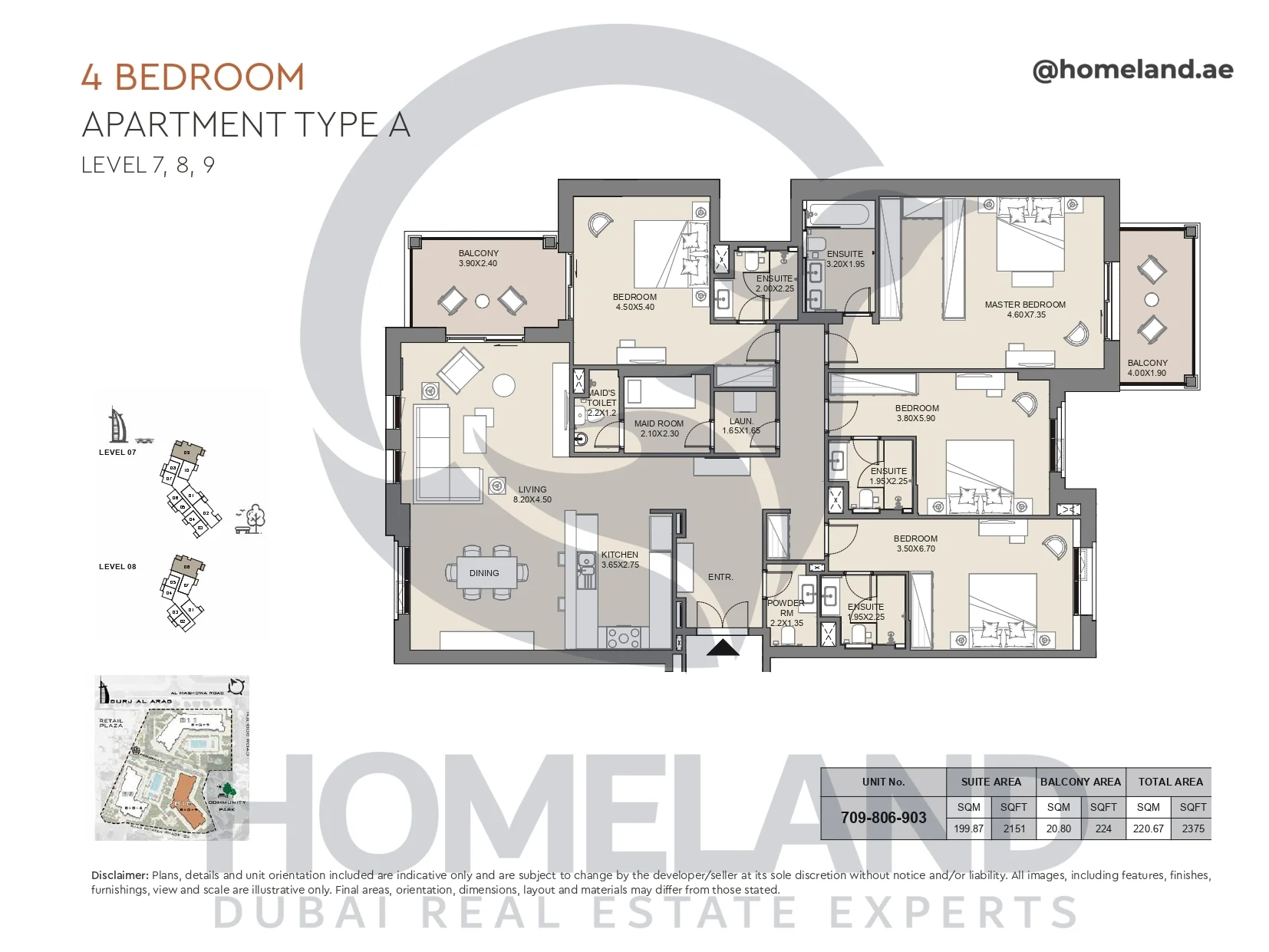 Jabeel, 4BR, Type A, Level 7 to 9, Unit 709-806-903, 2375 SQFT
