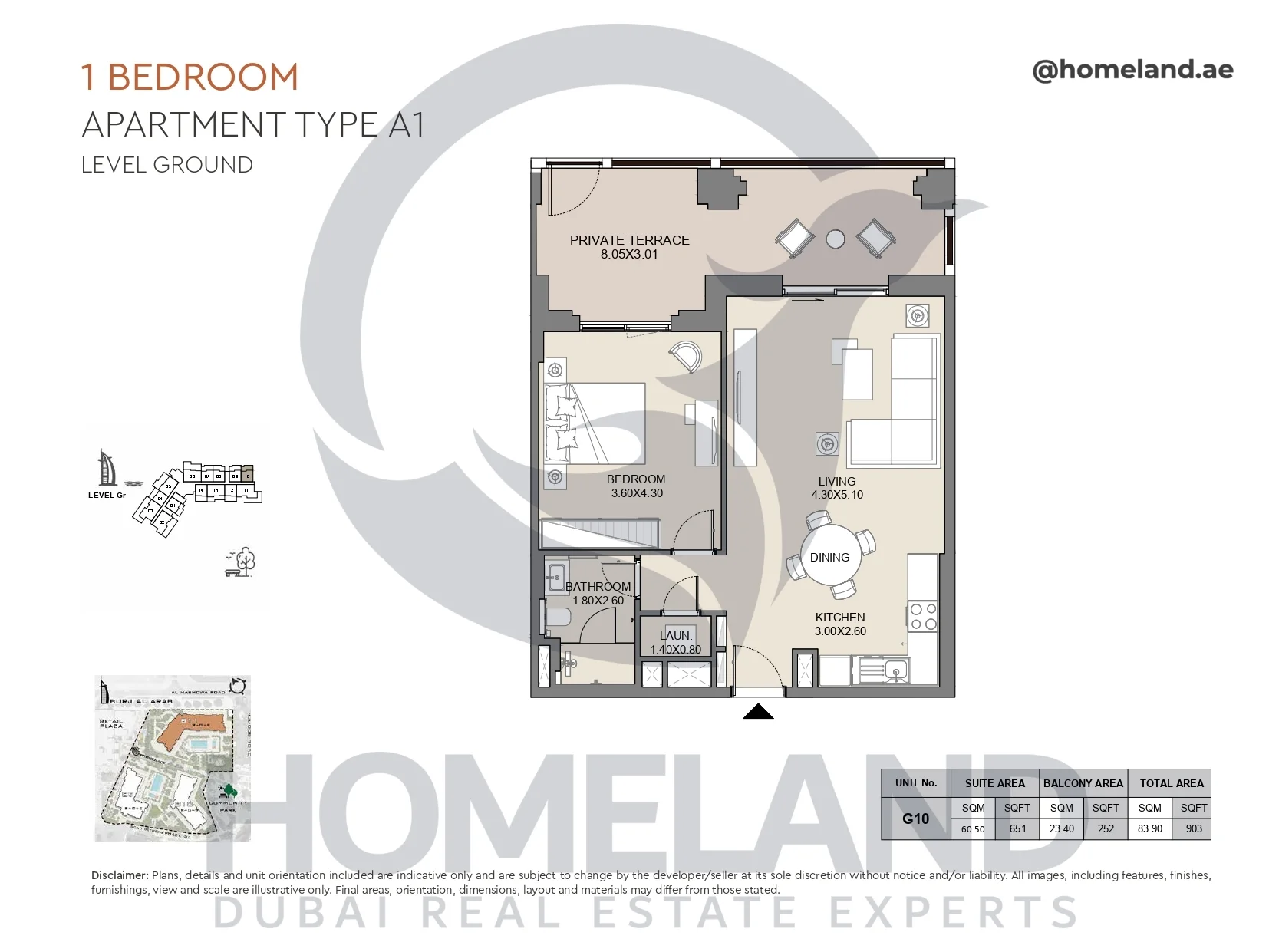 Jabeel, 1BR, Type A1, Ground Floor, Unit G10, 903 SQFT