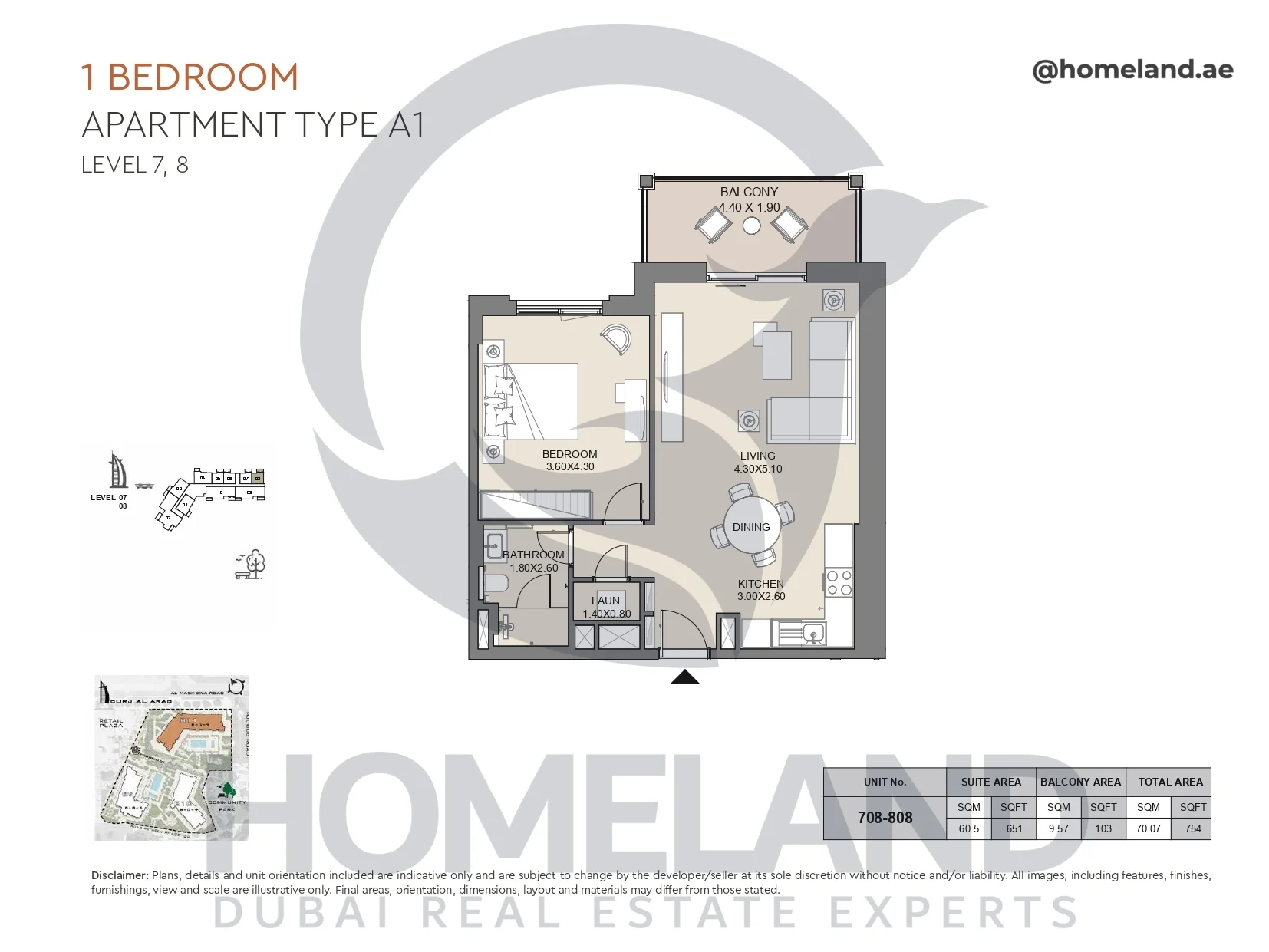 Jabeel, 1BR, Type A1, Level 7 & 8, Unit 708-808, 754 SQFT