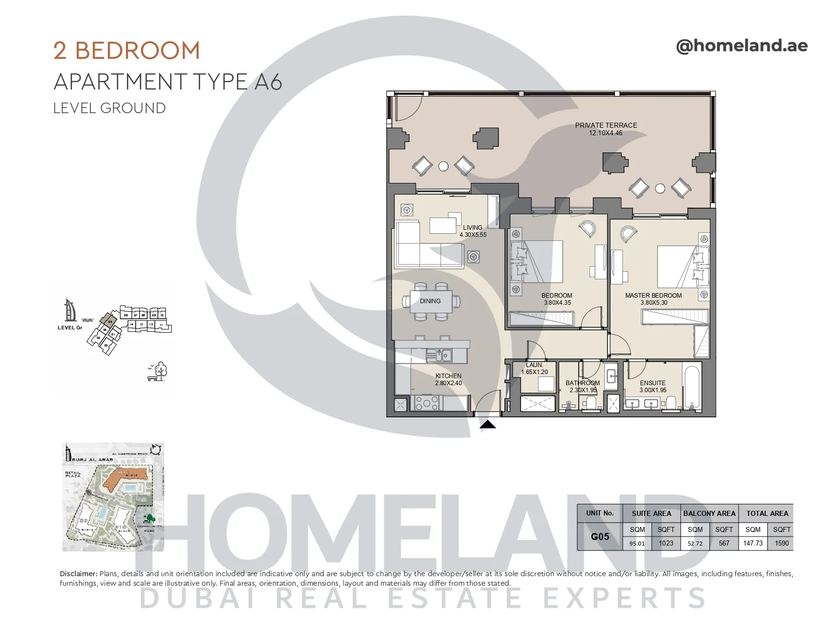 Jabeel, 2BR, Type A6, Ground Floor, Unit G05, 1590 SQFT