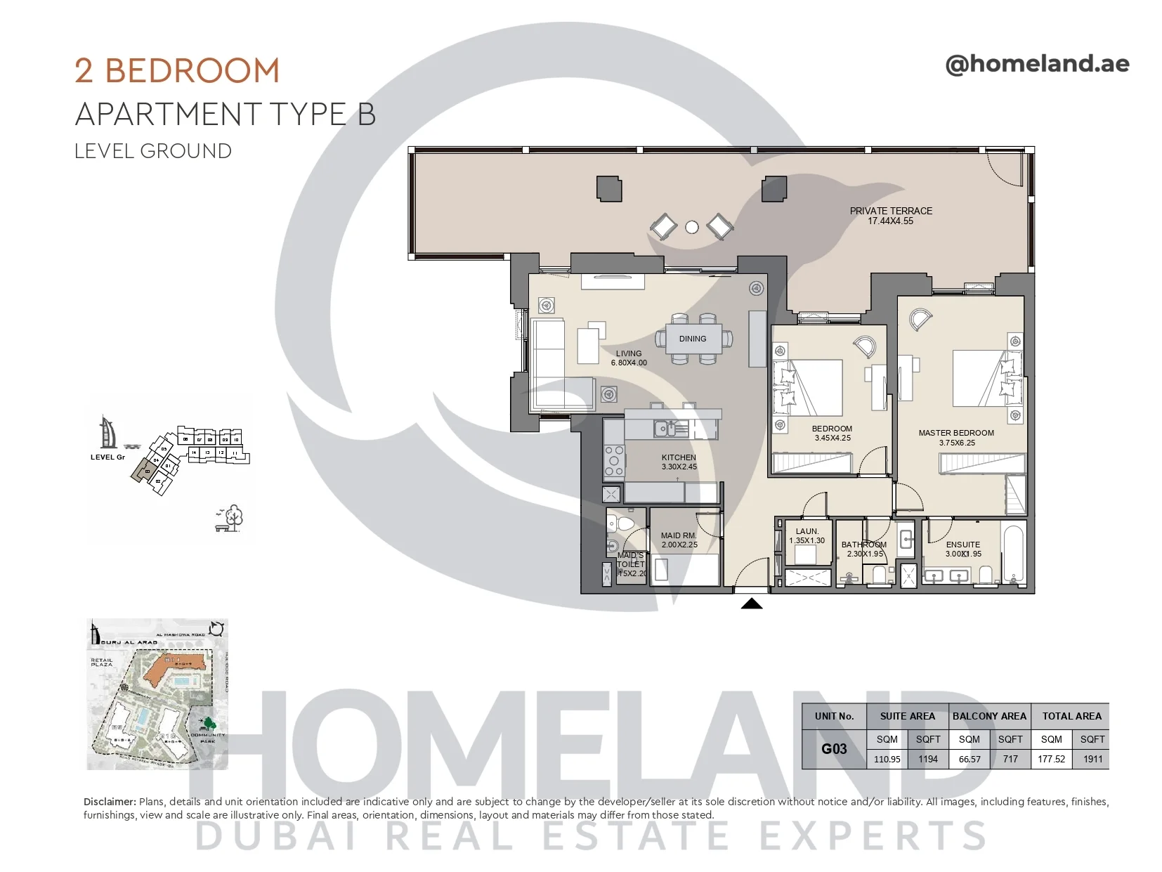 Jabeel, 2BR, Type B, Ground Floor, Unit G03, 1911 SQFT