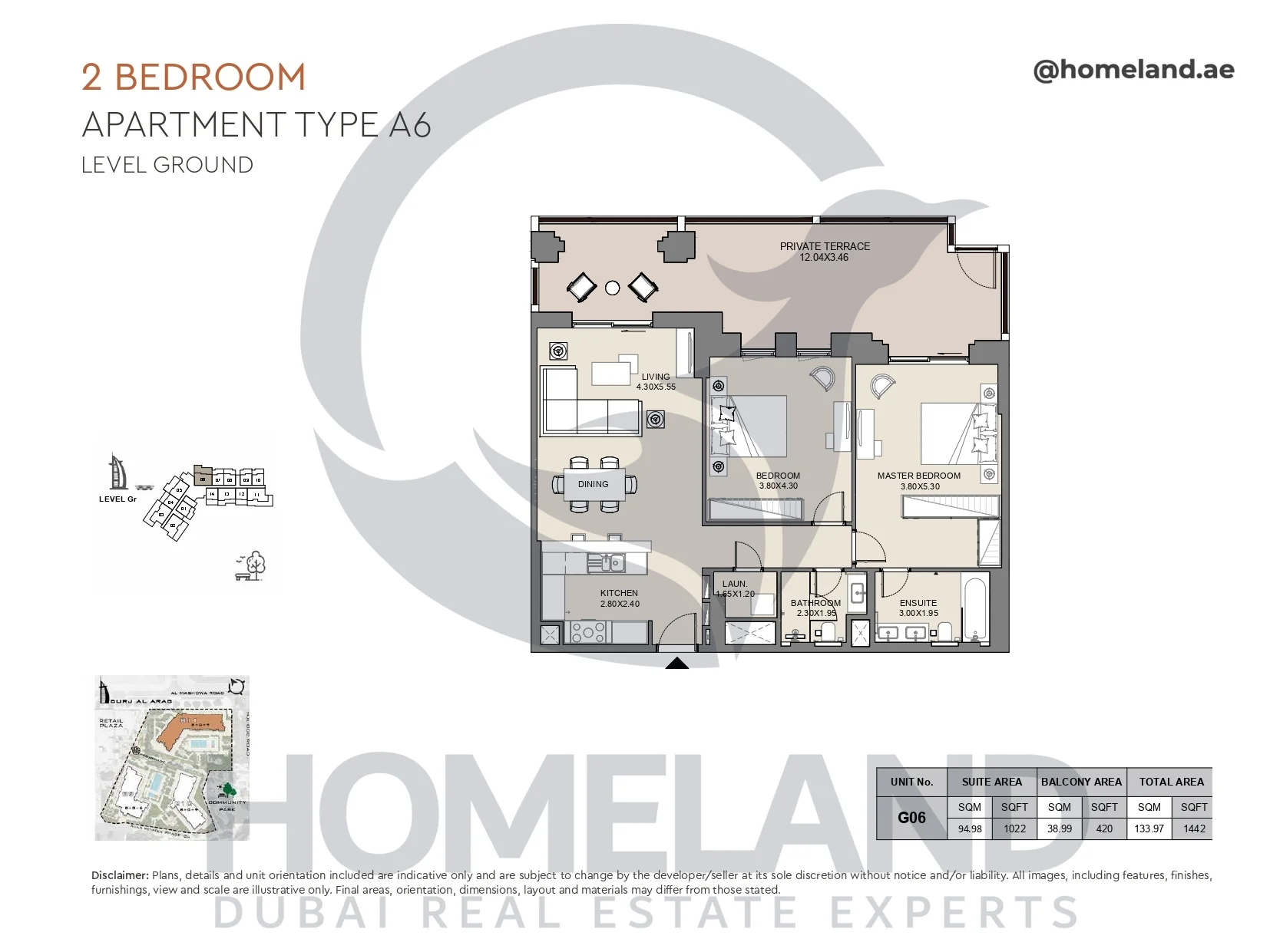 Jabeel, 2BR, Type A6, Ground Floor, Unit G06, 1442 SQFT