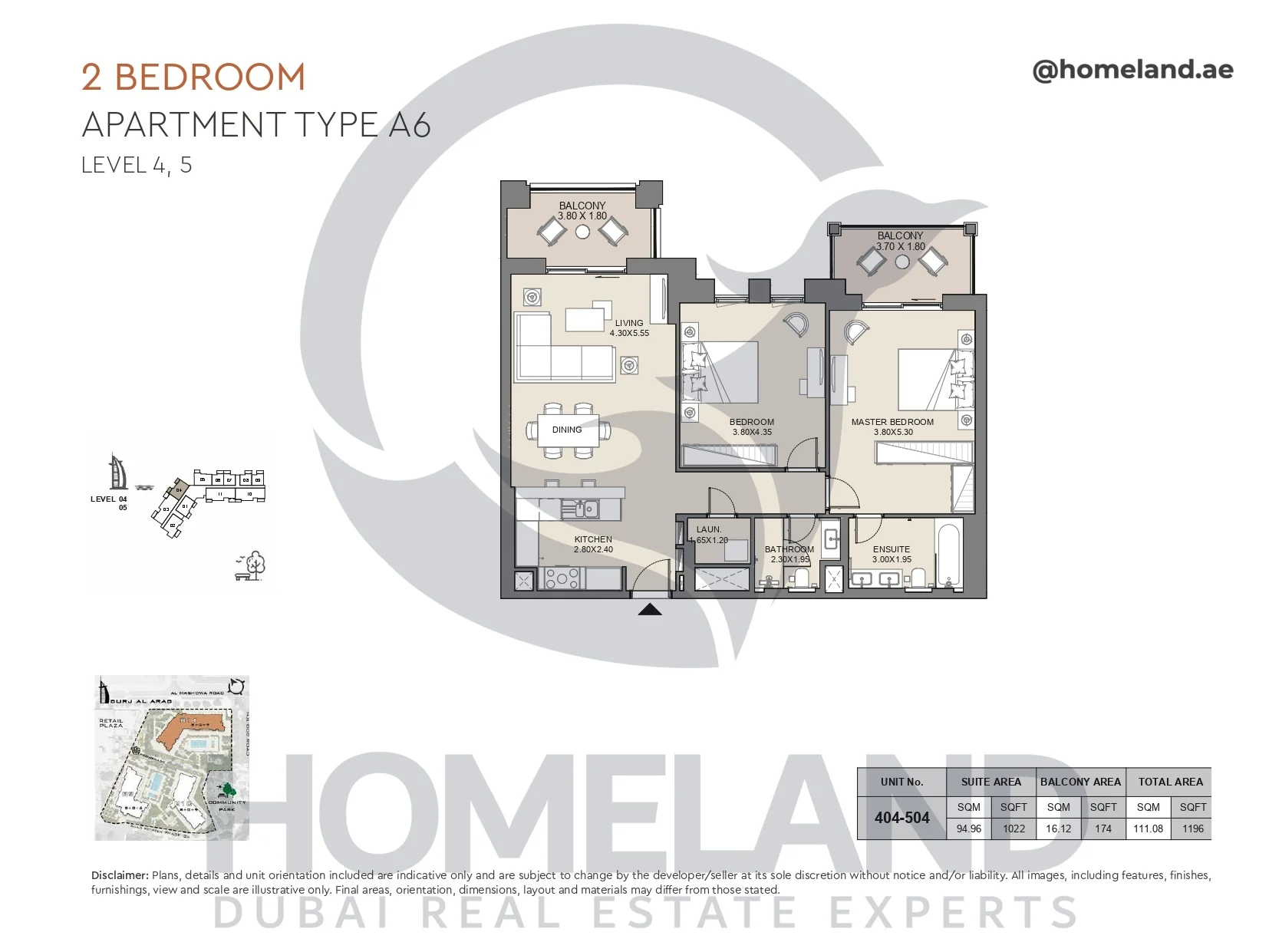 Jabeel, 2BR, Type A6, Level 4 & 5, Unit 404-504, 1196 SQFT