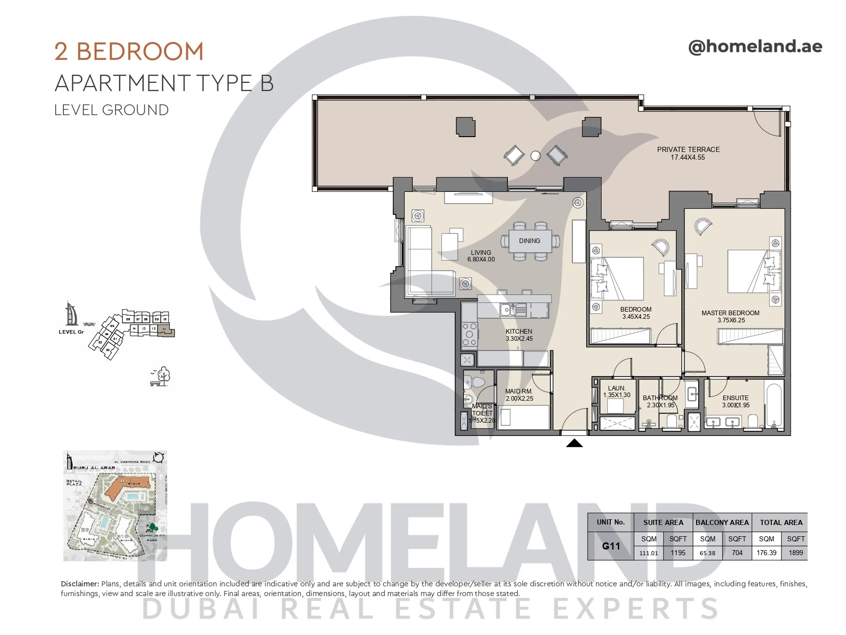 Jabeel, 2BR, Type B, Ground Floor, Unit G11, 1899 SQFT