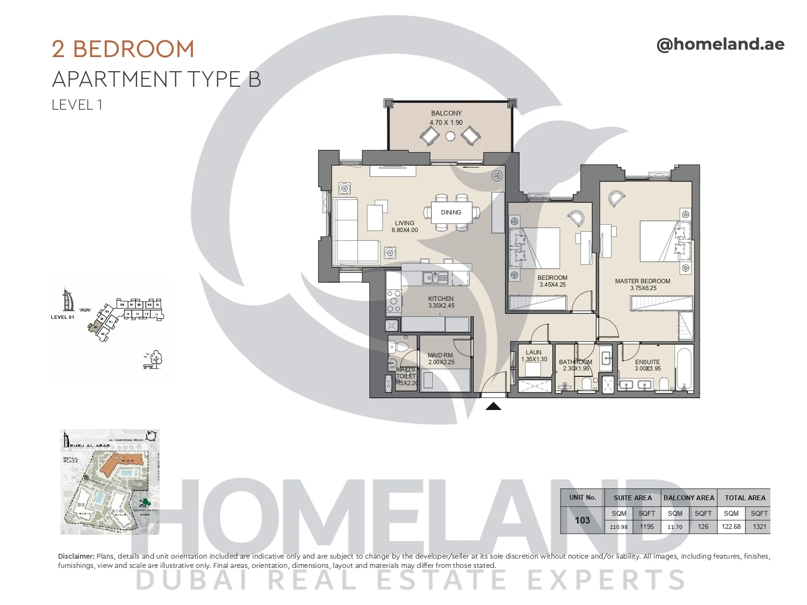 Jabeel, 2BR, Type B, Level 1, Unit 103, 1321 SQFT