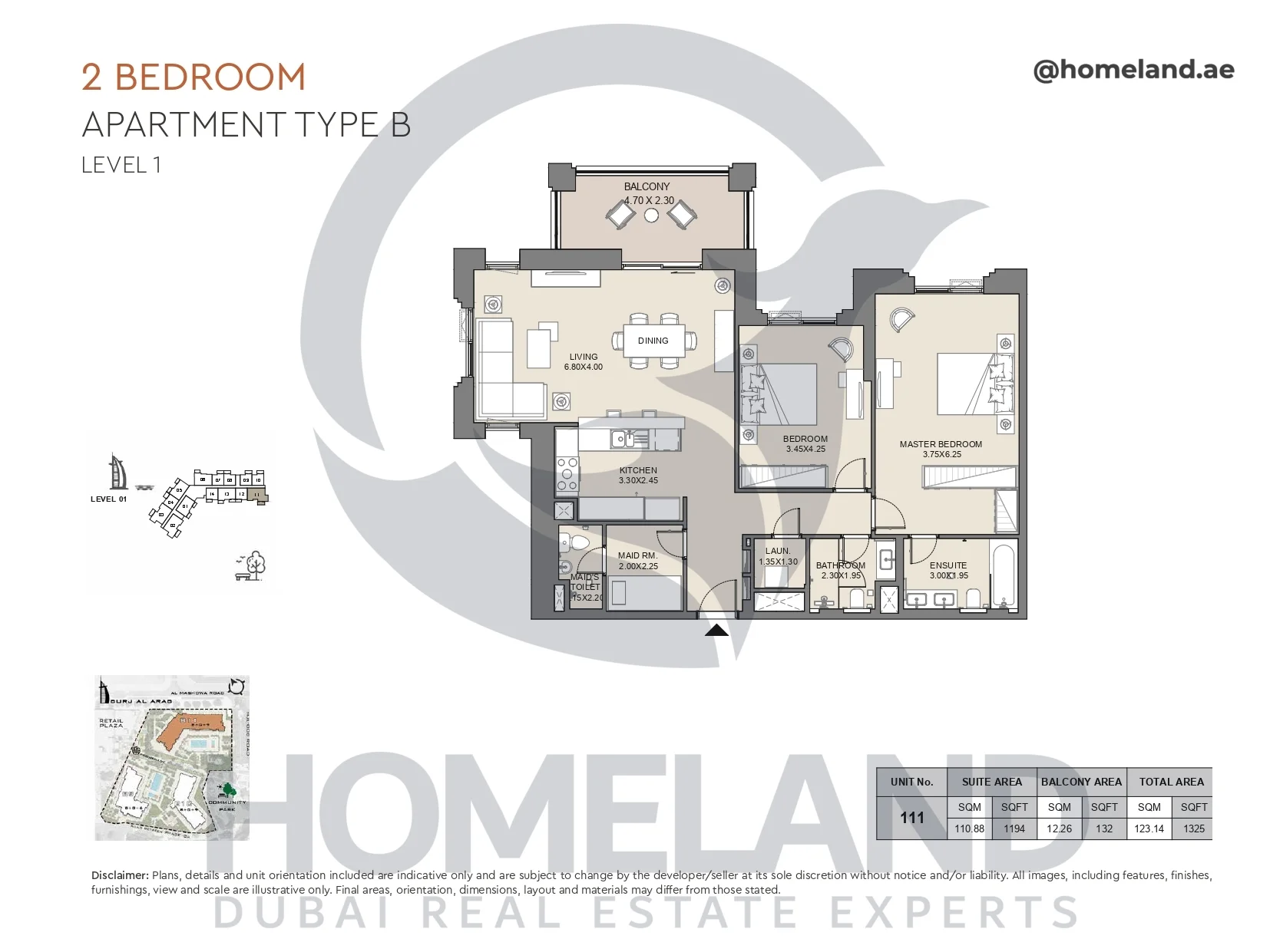 Jabeel, 2BR, Type B, Level 1, Unit 111, 1325 SQFT