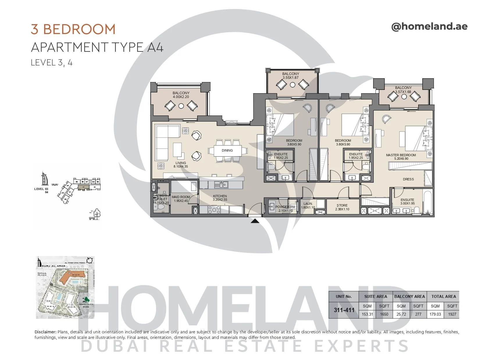 Jabeel, 3BR, Type A4, Level 3 & 4, Unit 311-411, 1927 SQFT