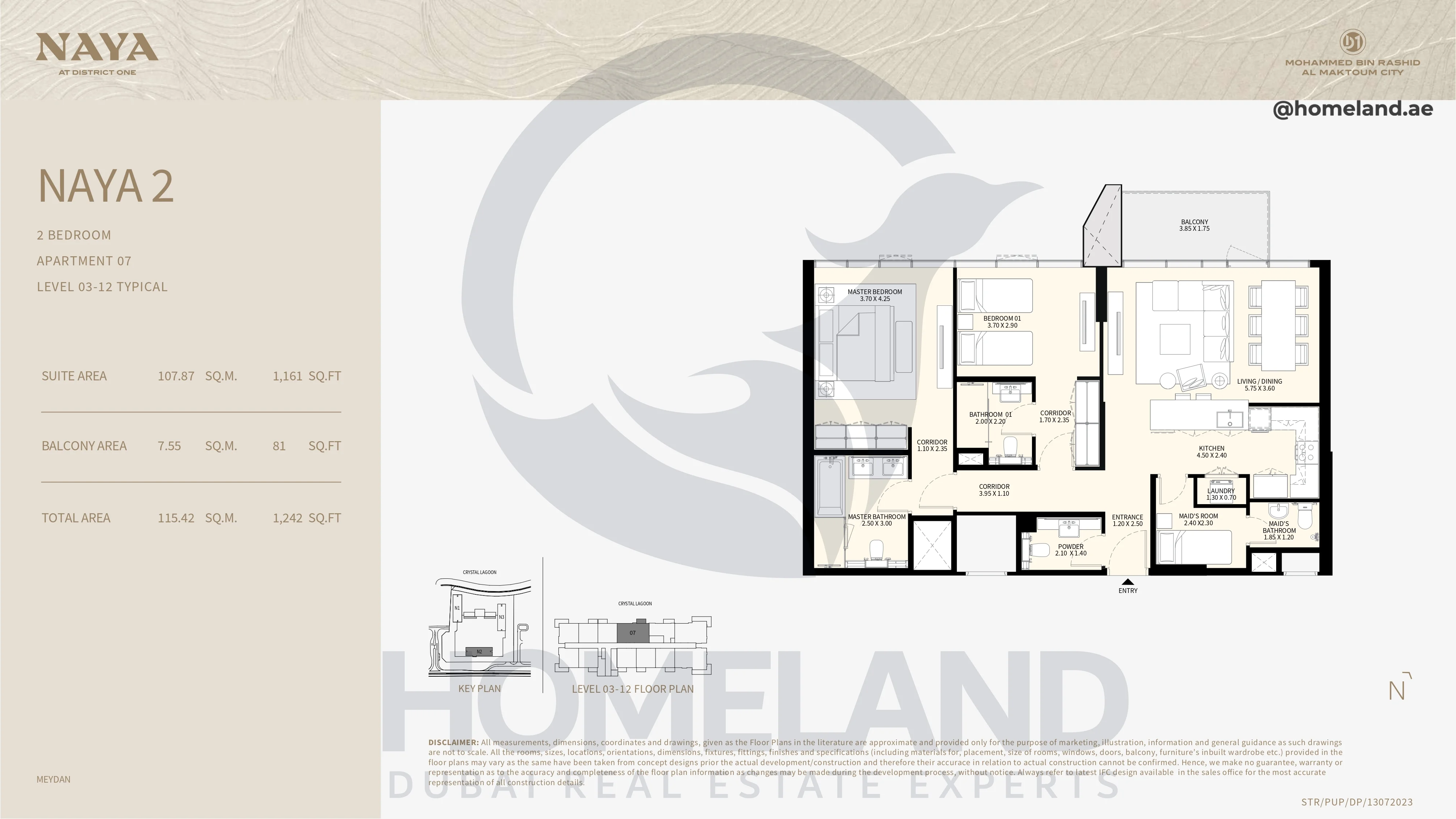 Naya 2, 2BR, Apartment 07, Level 03-12 Typical, 1242 SQFT