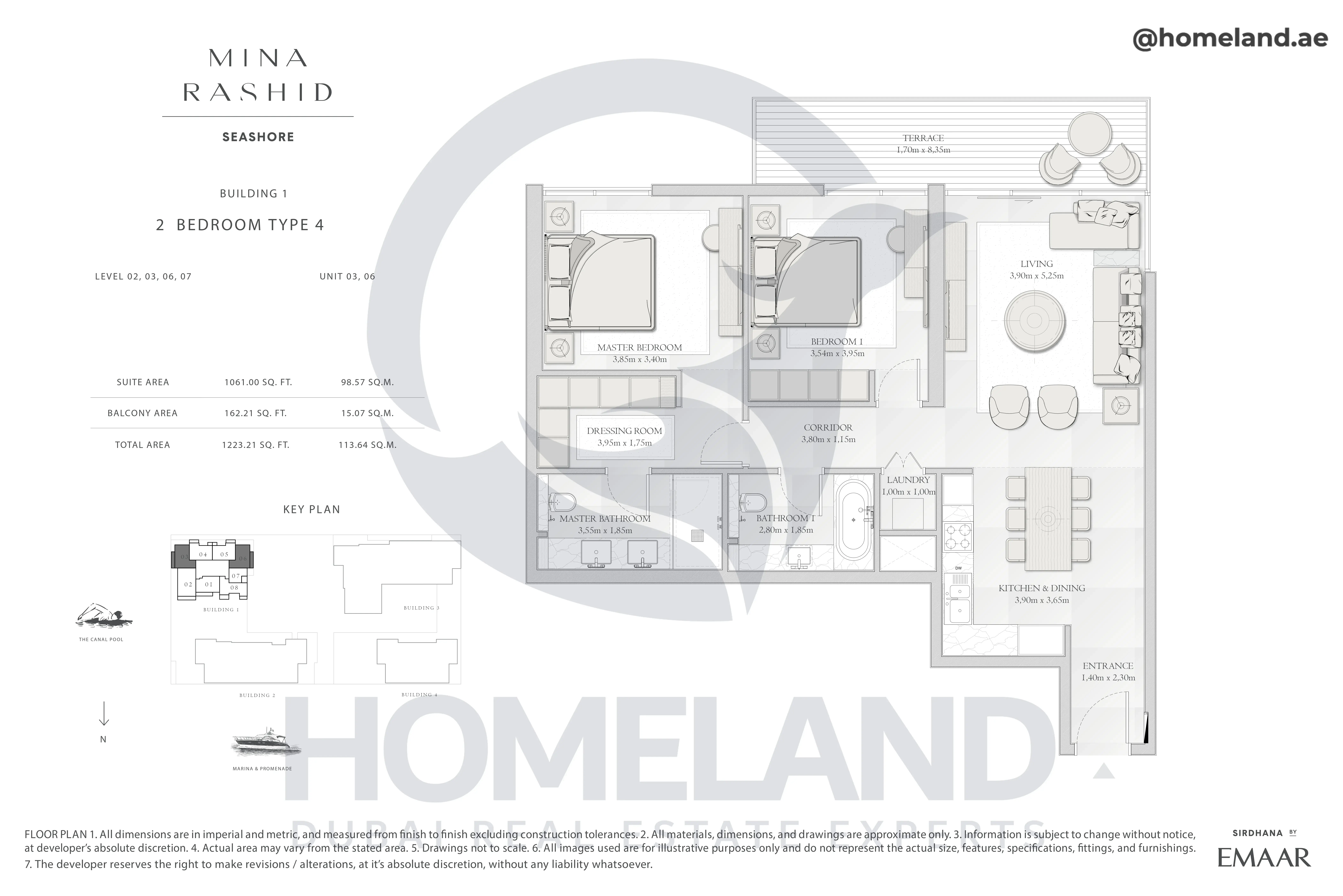 Seashore, Building 1, 2BR, Type 4, Level 02-03-06-07, Unit 03-06, 1223.21 SQFT