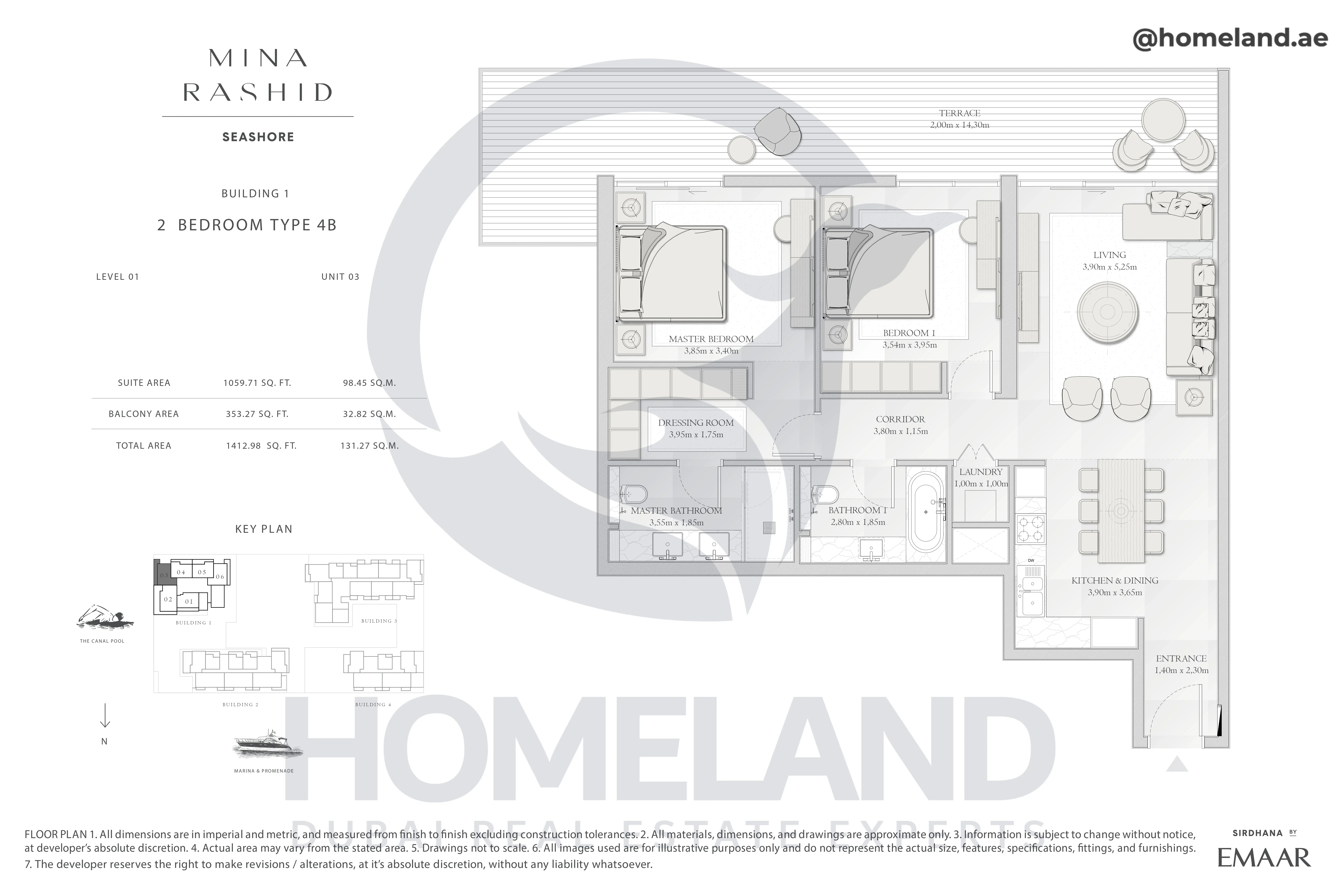 Seashore, Building 1, 2BR, Type 4B, Level 01, Unit 03, 1412.98 SQFT