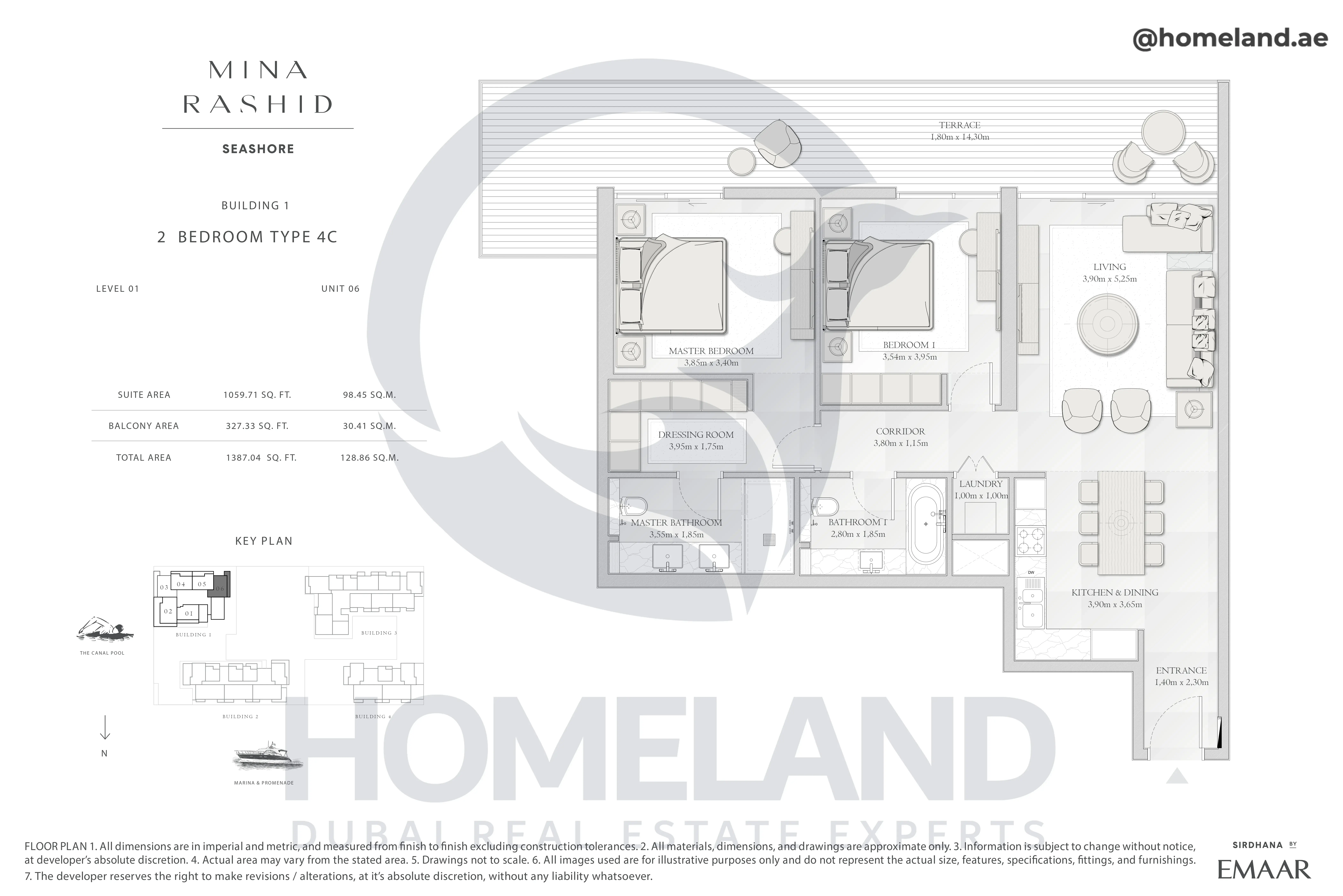 Seashore, Building 1, 2BR, Type 4C, Level 01, Unit 06, 1387.04 SQFT