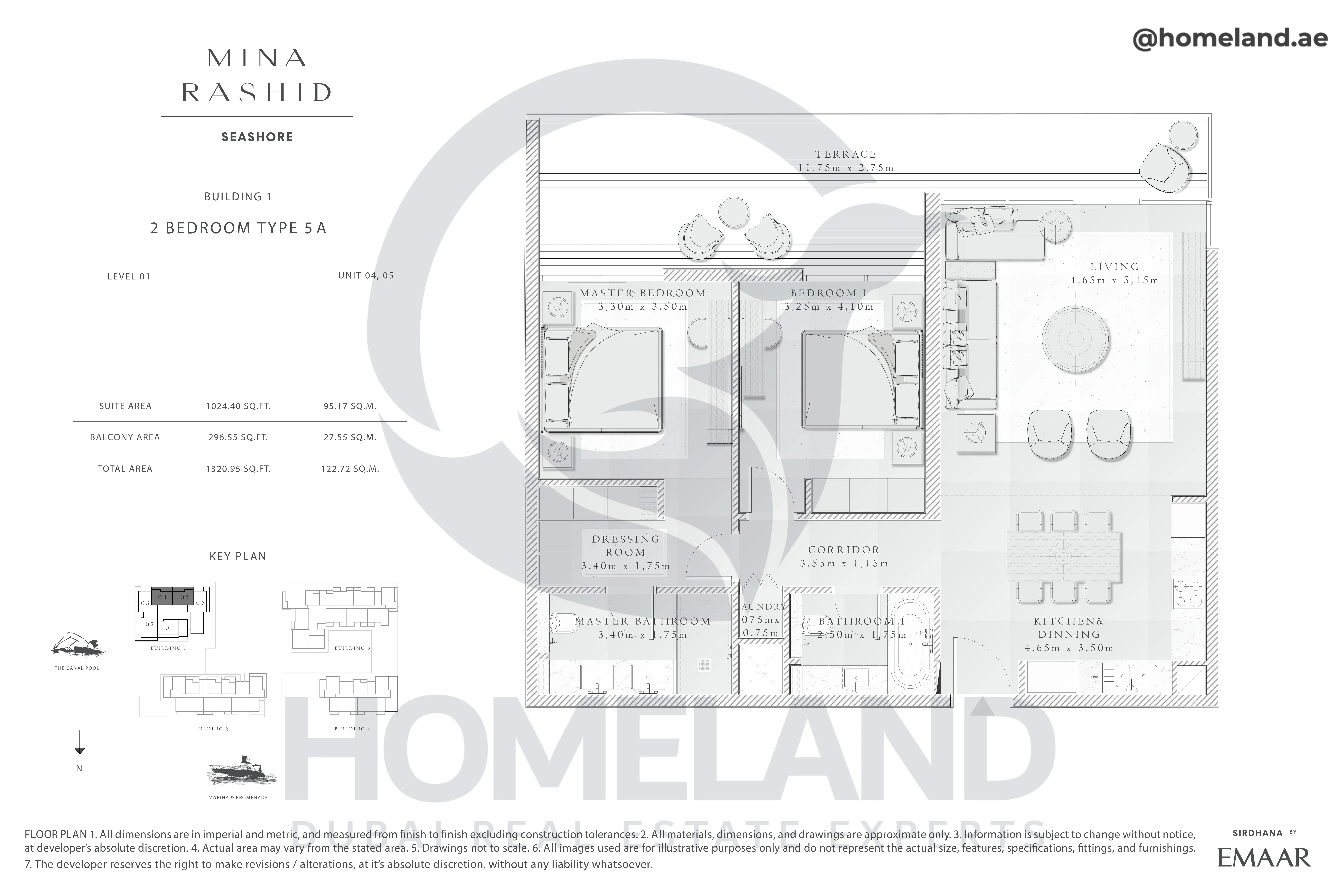 Seashore, Building 1, 2BR, Type 5 A, Level 01, Unit 04-05, 1320.92 SQFT