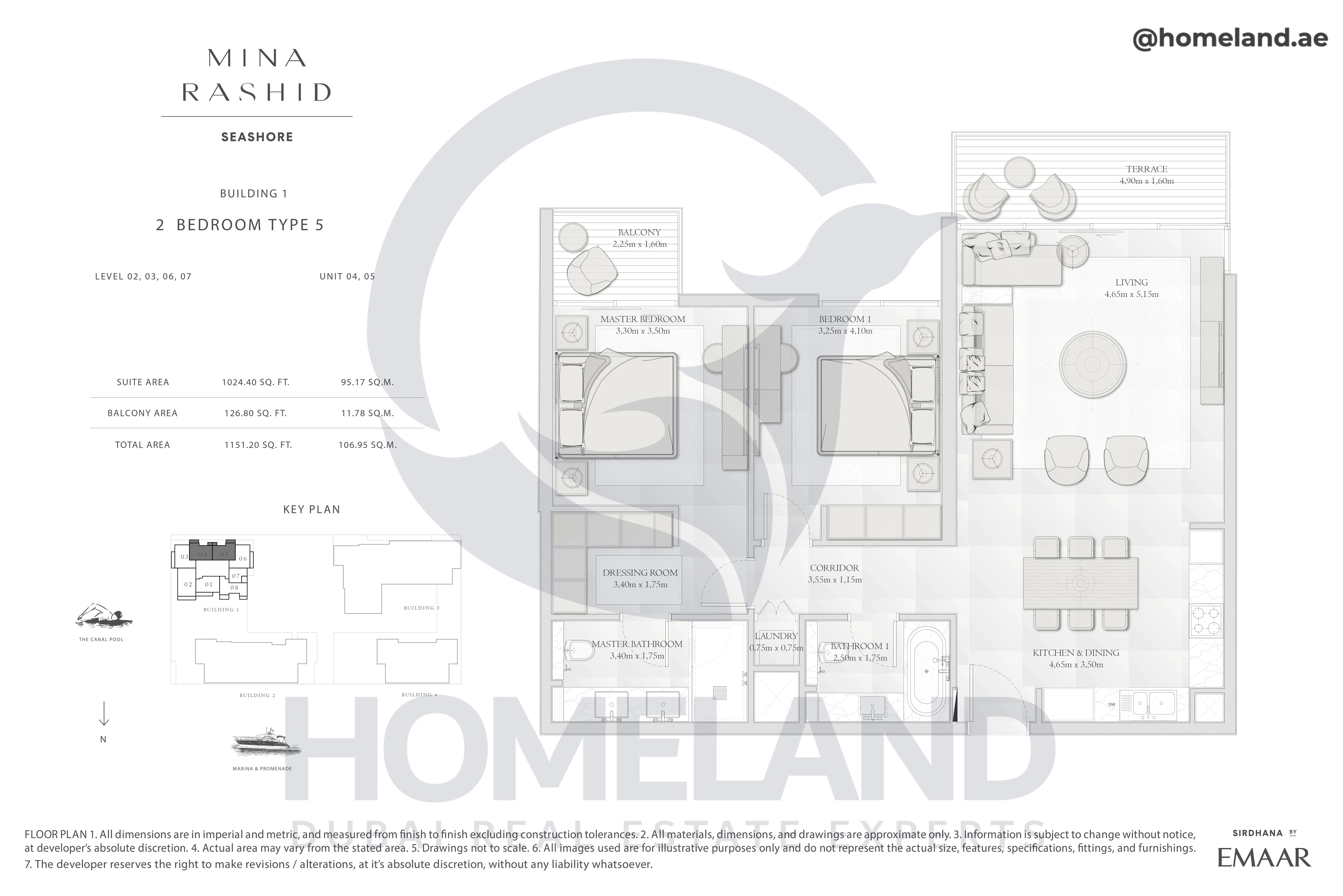 Seashore, Building 1, 2BR, Type 5, Level 02-03-06-07, Unit 04-05, 1151.20 SQFT