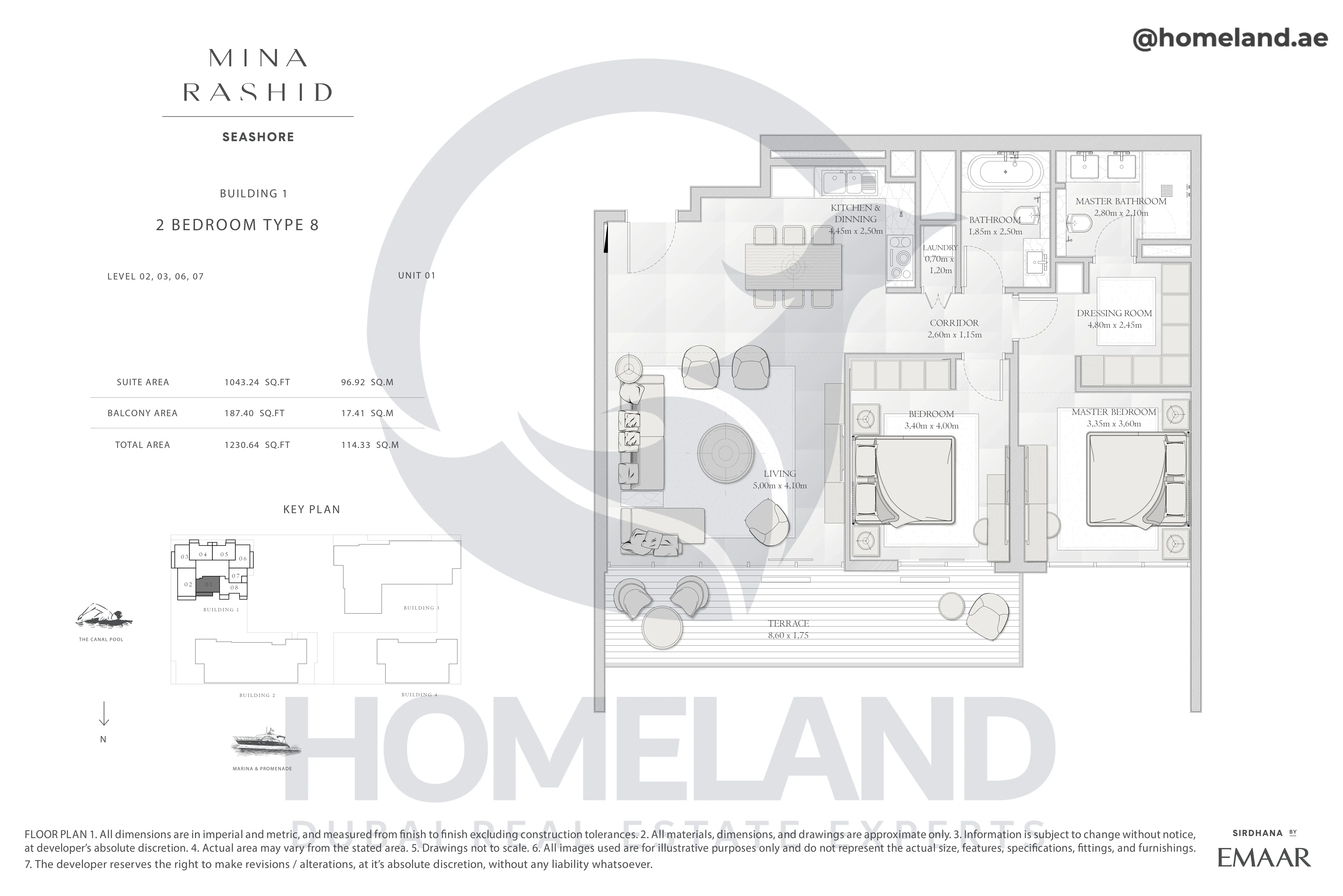 Seashore, Building 1, 2BR, Type 8, Level 02-03-06-07, Unit 01, 1230.64 SQFT