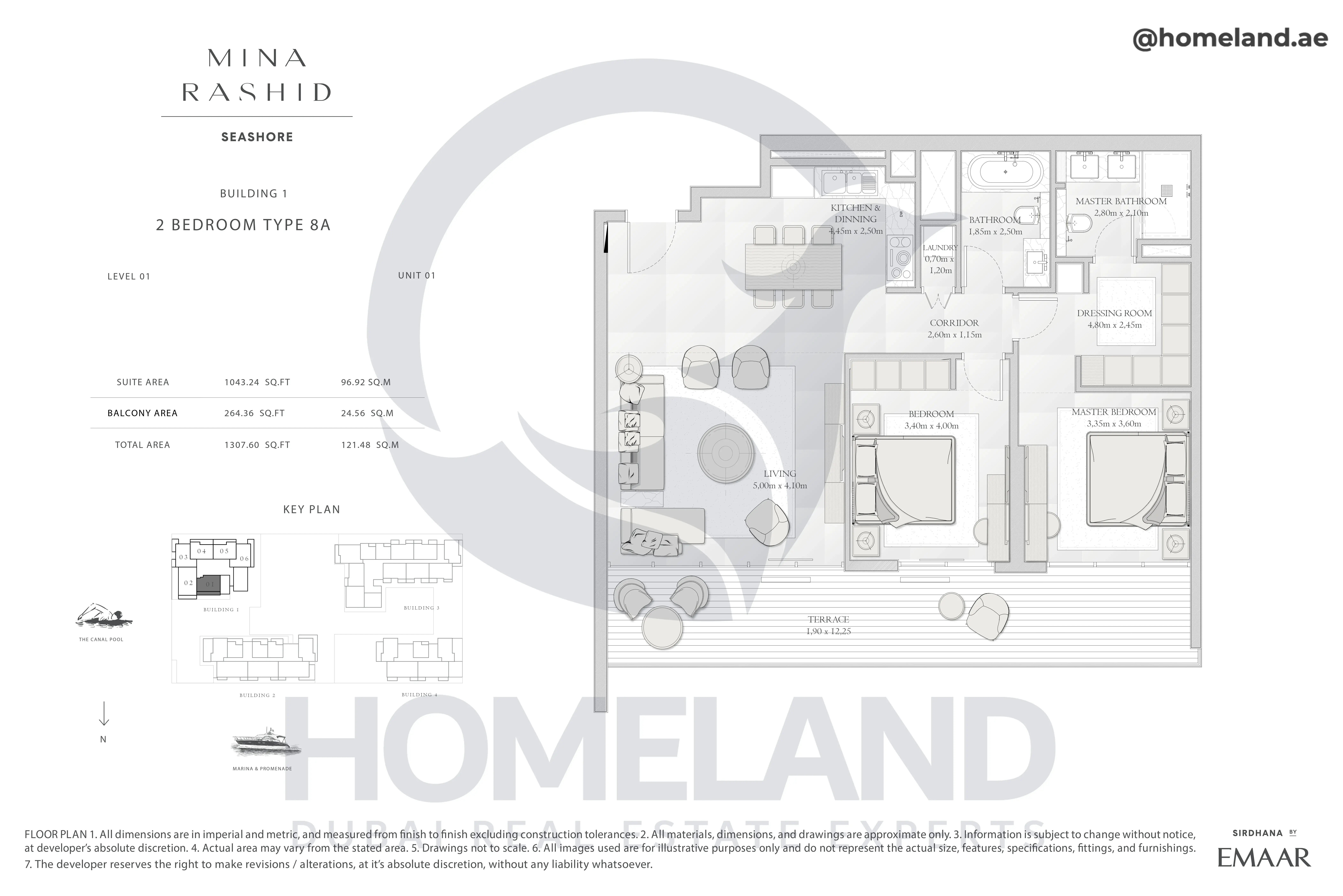 Seashore, Building 1, 2BR, Type 8A, Level 01, Unit 01, 1307.60 SQFT