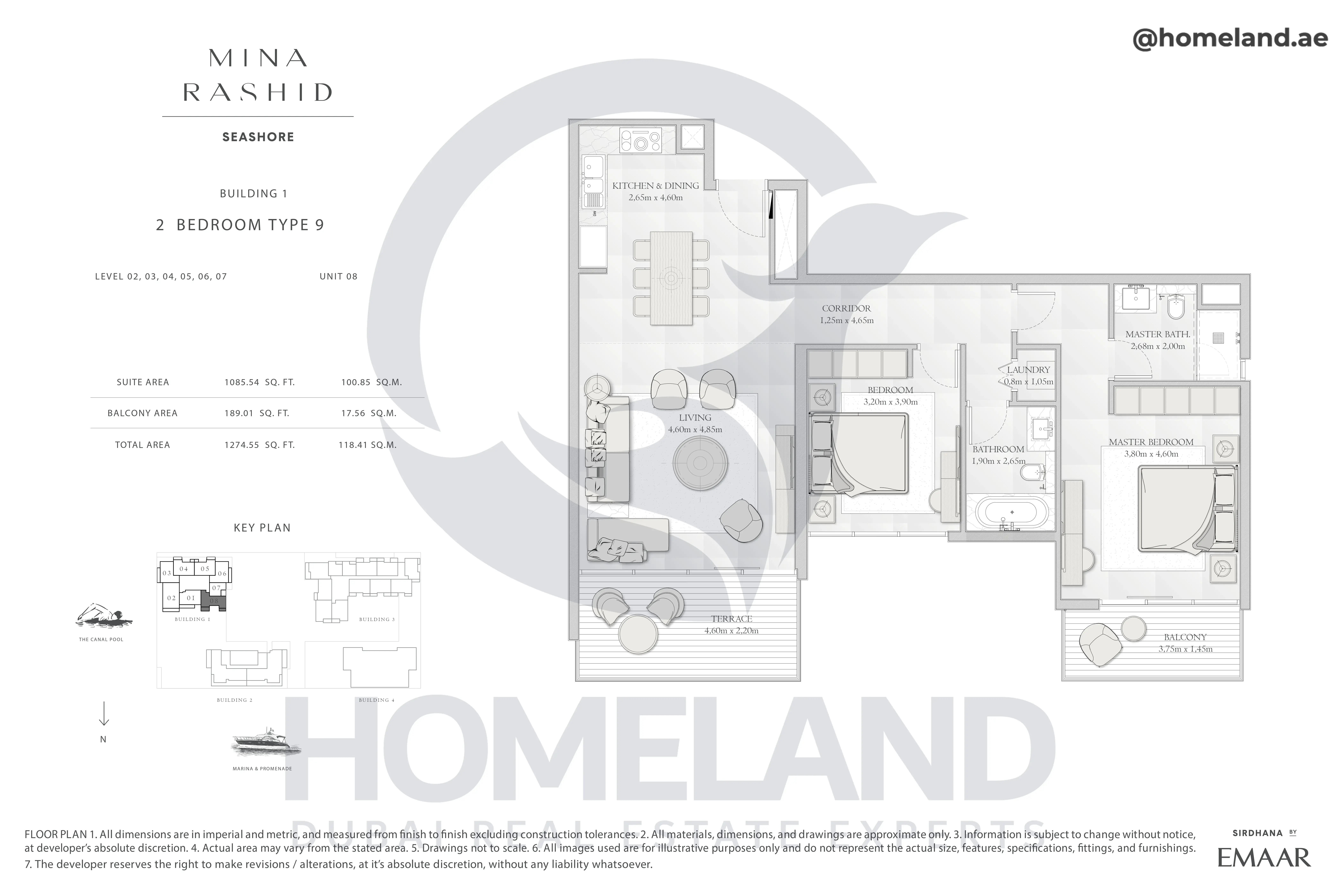 Seashore, Building 1, 2BR, Type 9, Level 02 to 07, Unit 08, 1274.55 SQFT