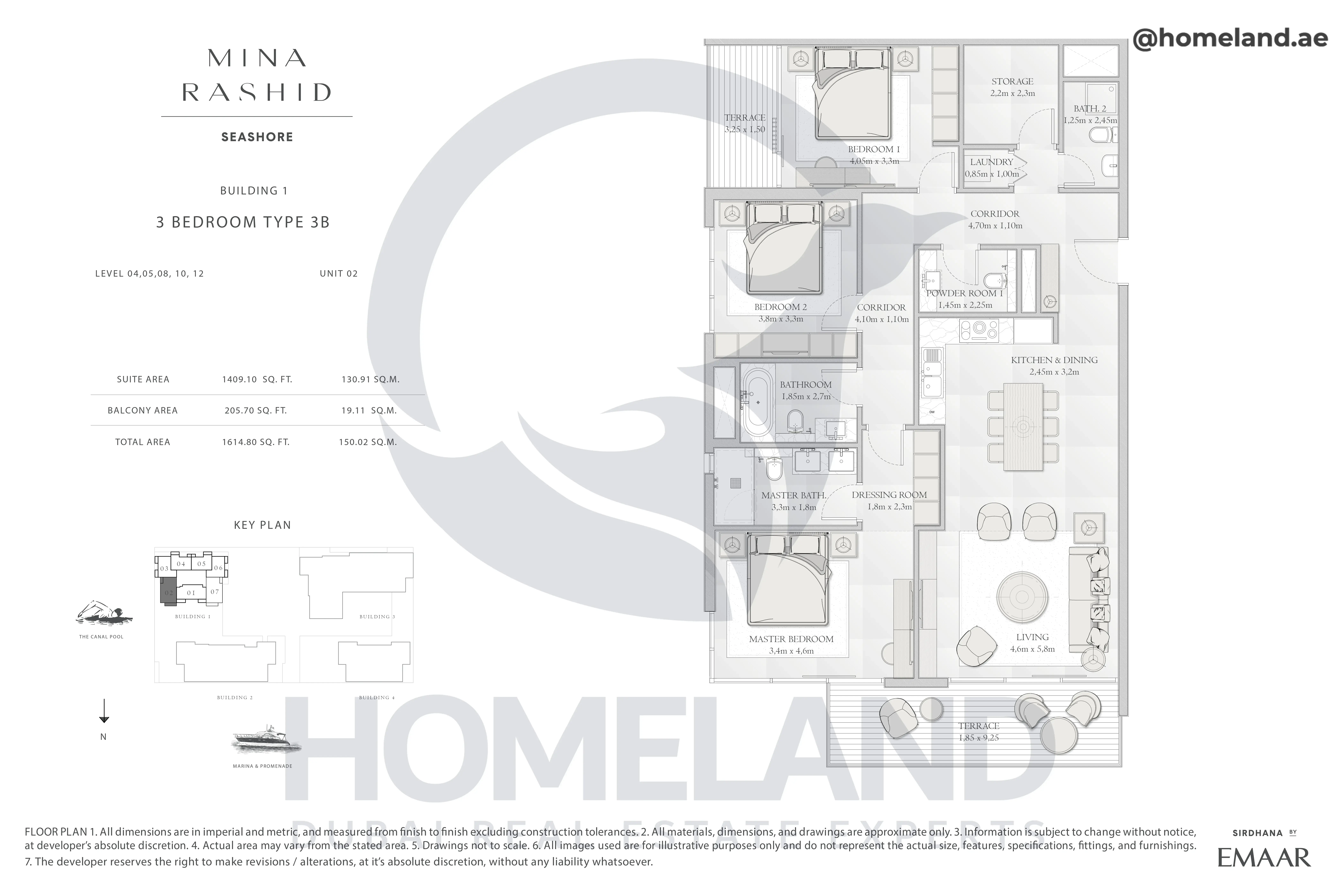 Seashore, Building 1, 3BR, Type 3B, Level 04-05-08-10-12, Unit 02, 1614.80 SQFT
