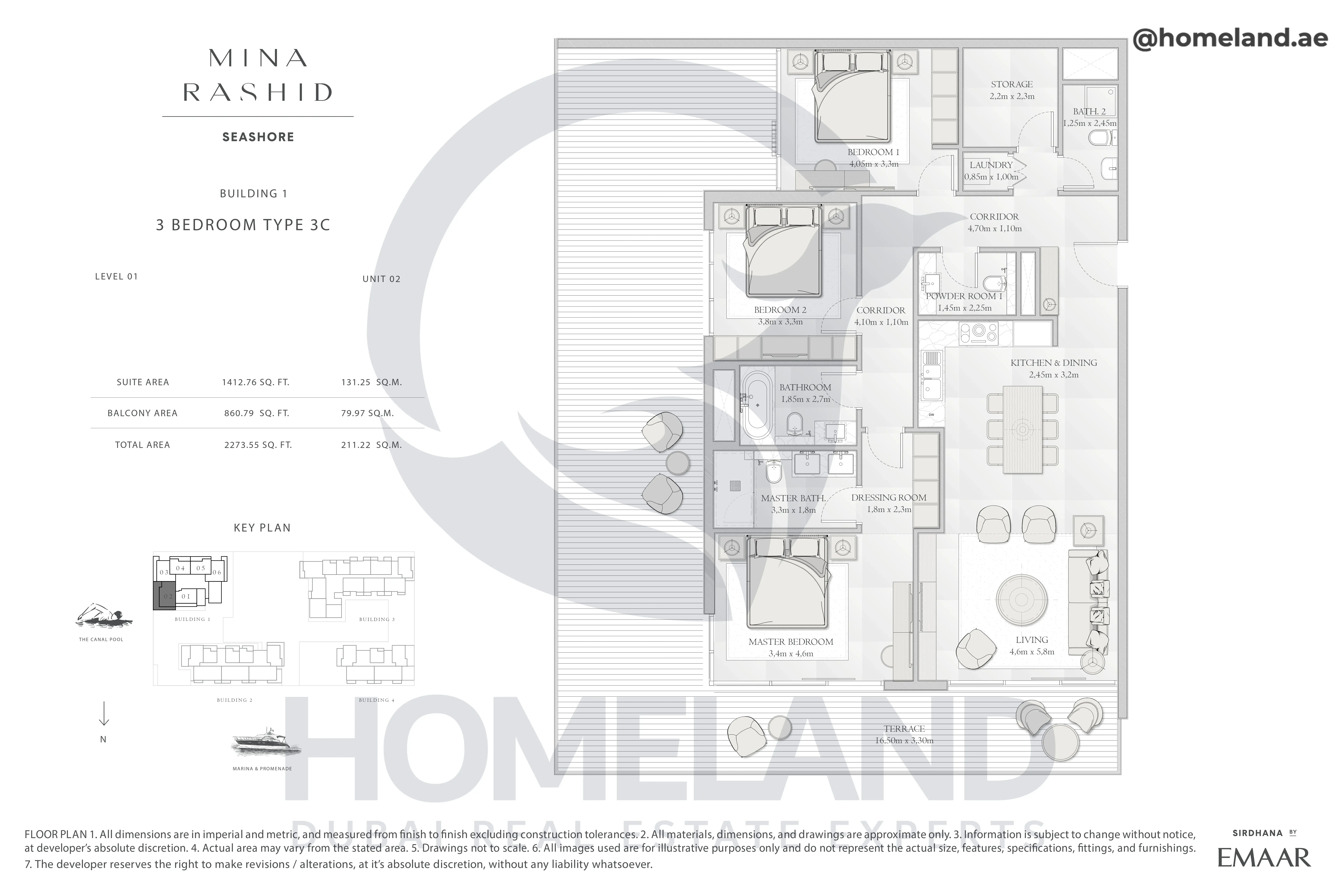 Seashore, Building 1, 3BR, Type 3C, Level 01, Unit 02, 2273.55 SQFT