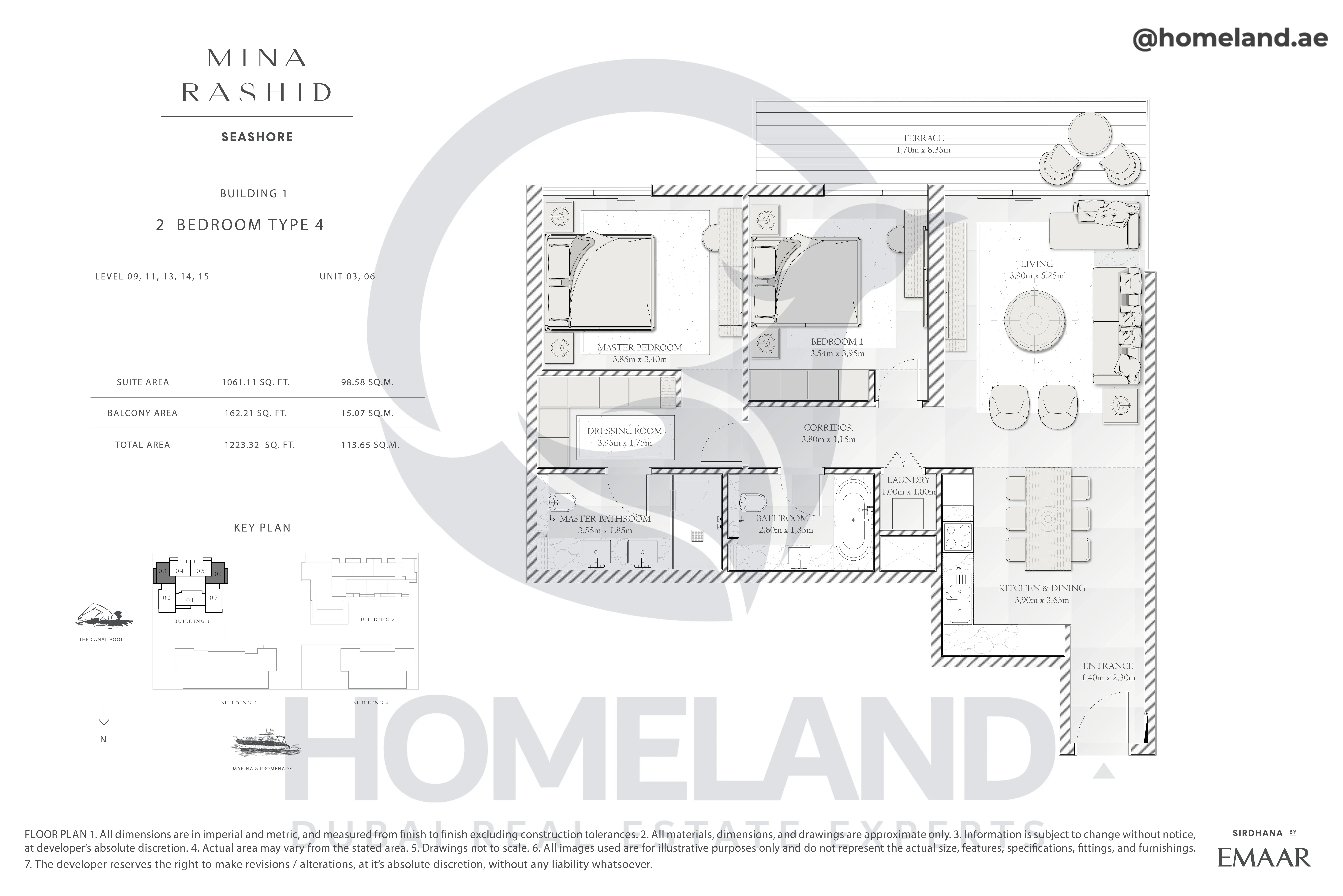 Seashore, Building 1, 2BR, Type 4, Level 09-11-13-14-15, Unit 03-06, 1223.32 SQFT