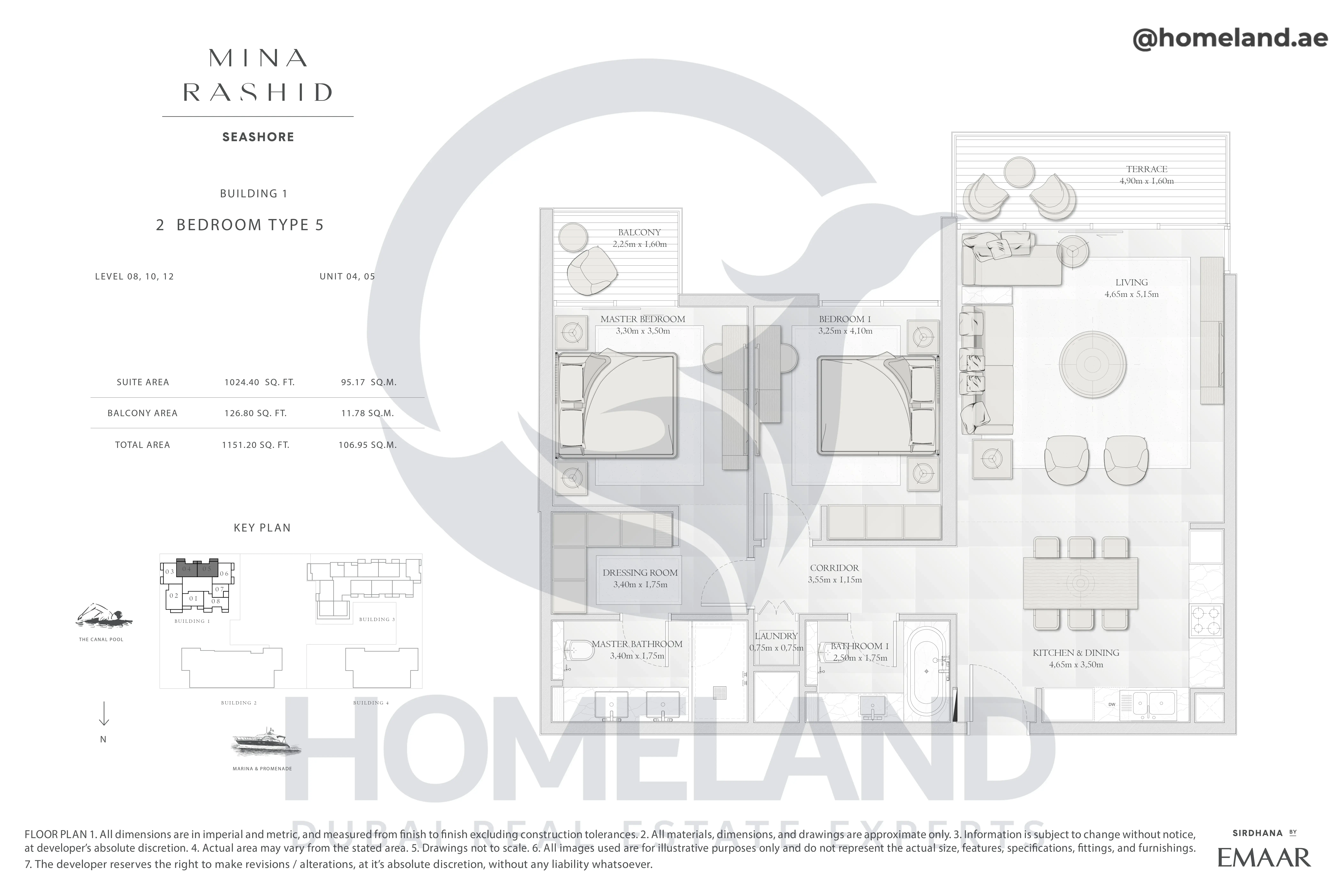 Seashore, Building 1, 2BR, Type 5, Level 08-10-12, Unit 04-05, 1151.20 SQFT