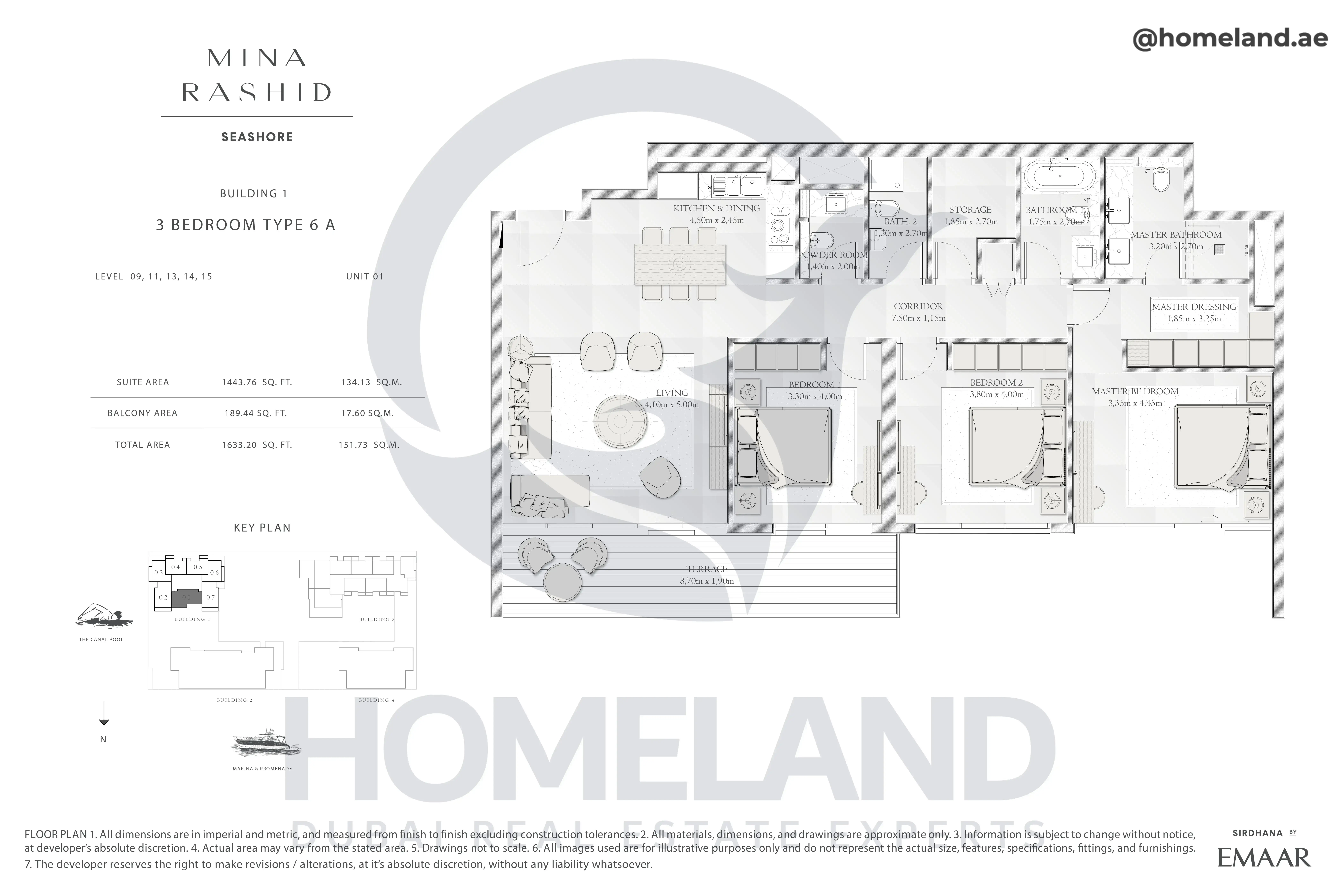 Seashore, Building 1, 3BR, Type 6 A, Level 09-11-13-14-15, Unit 01, 1633.20 SQFT