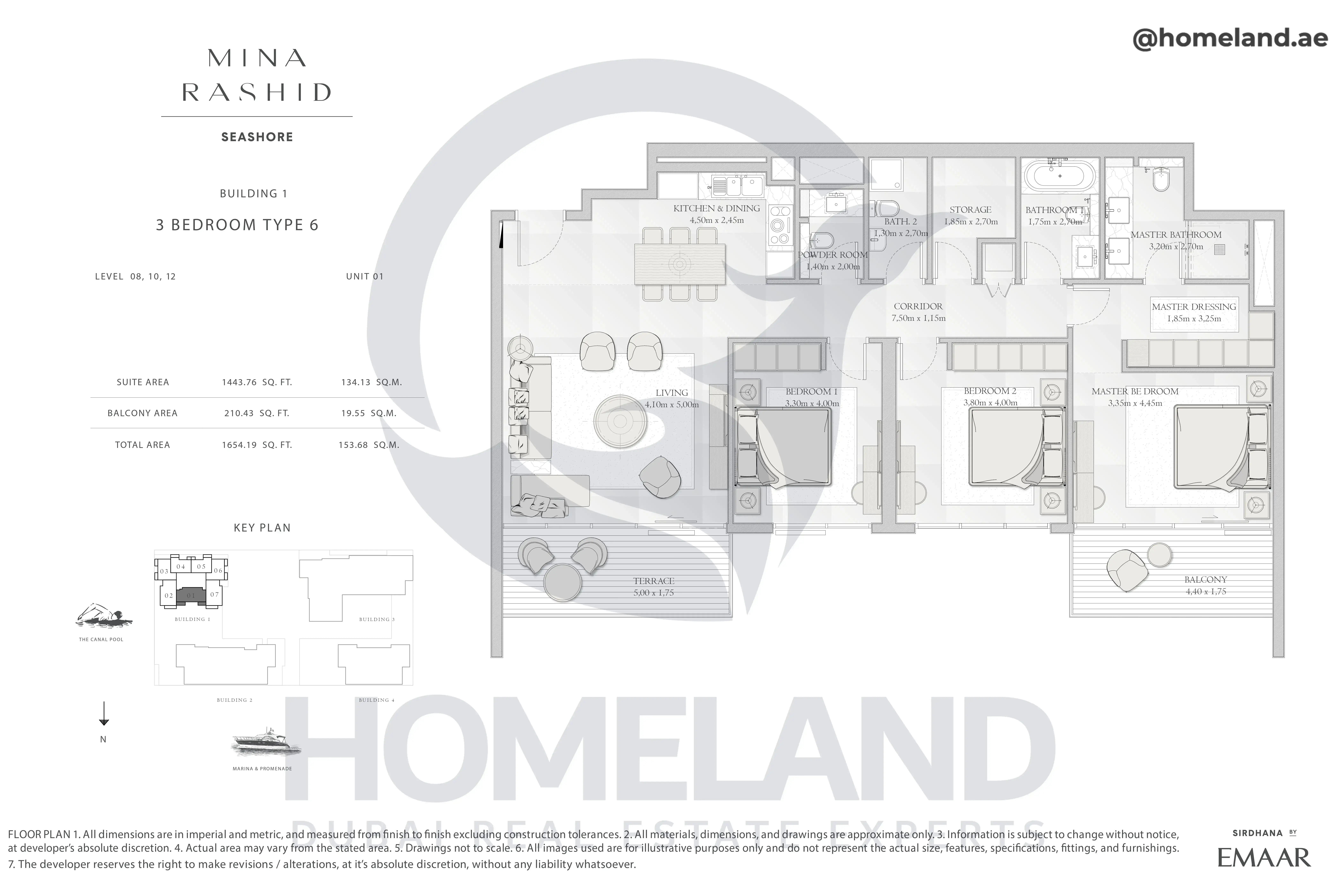 Seashore, Building 1, 3BR, Type 6, Level 08-10-12, Unit 01, 1654.19 SQFT