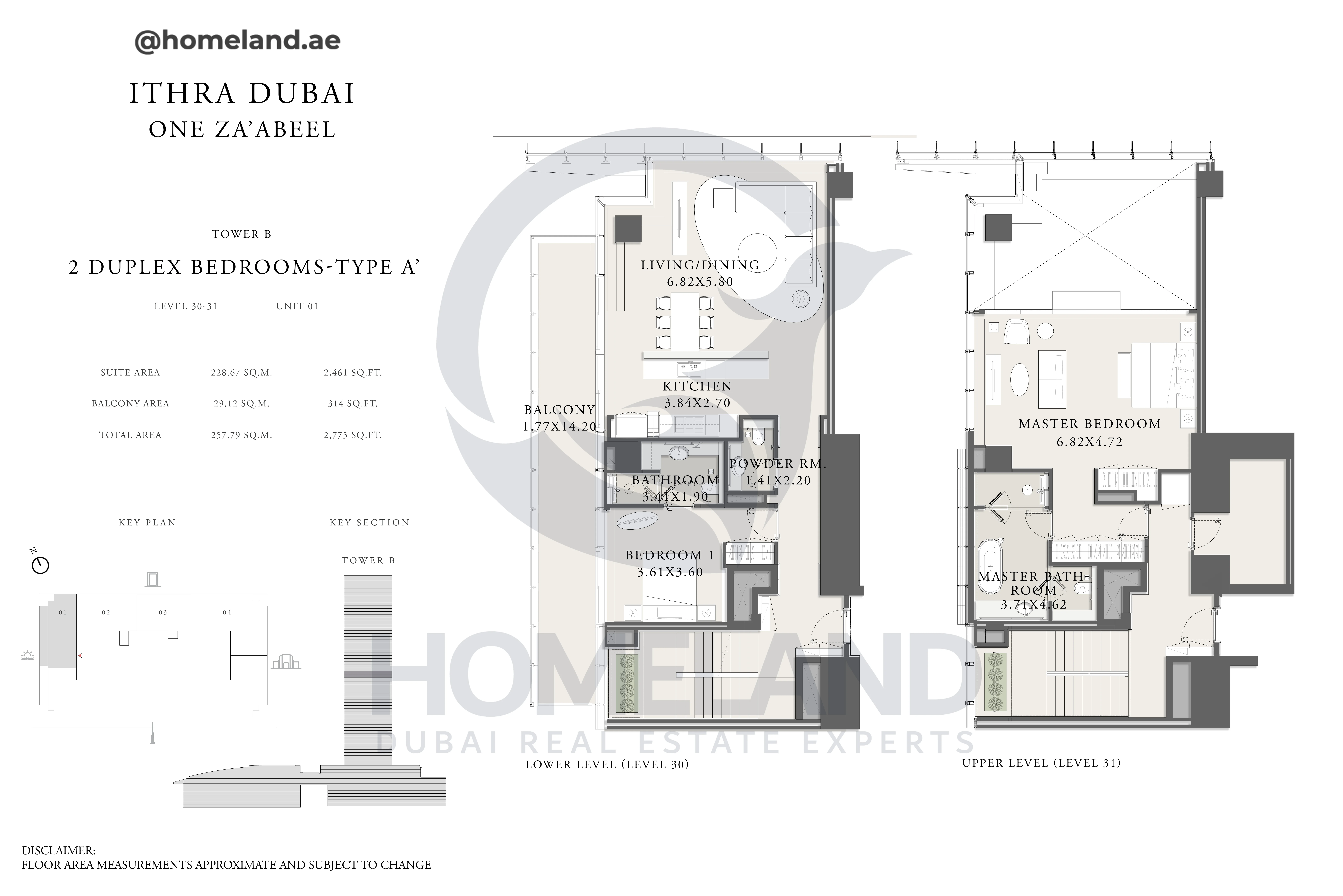 One Za'abeel, Tower B, Duplex 2BR, Type A, Level 30 & 31, Unit 01, 2775 SQFT