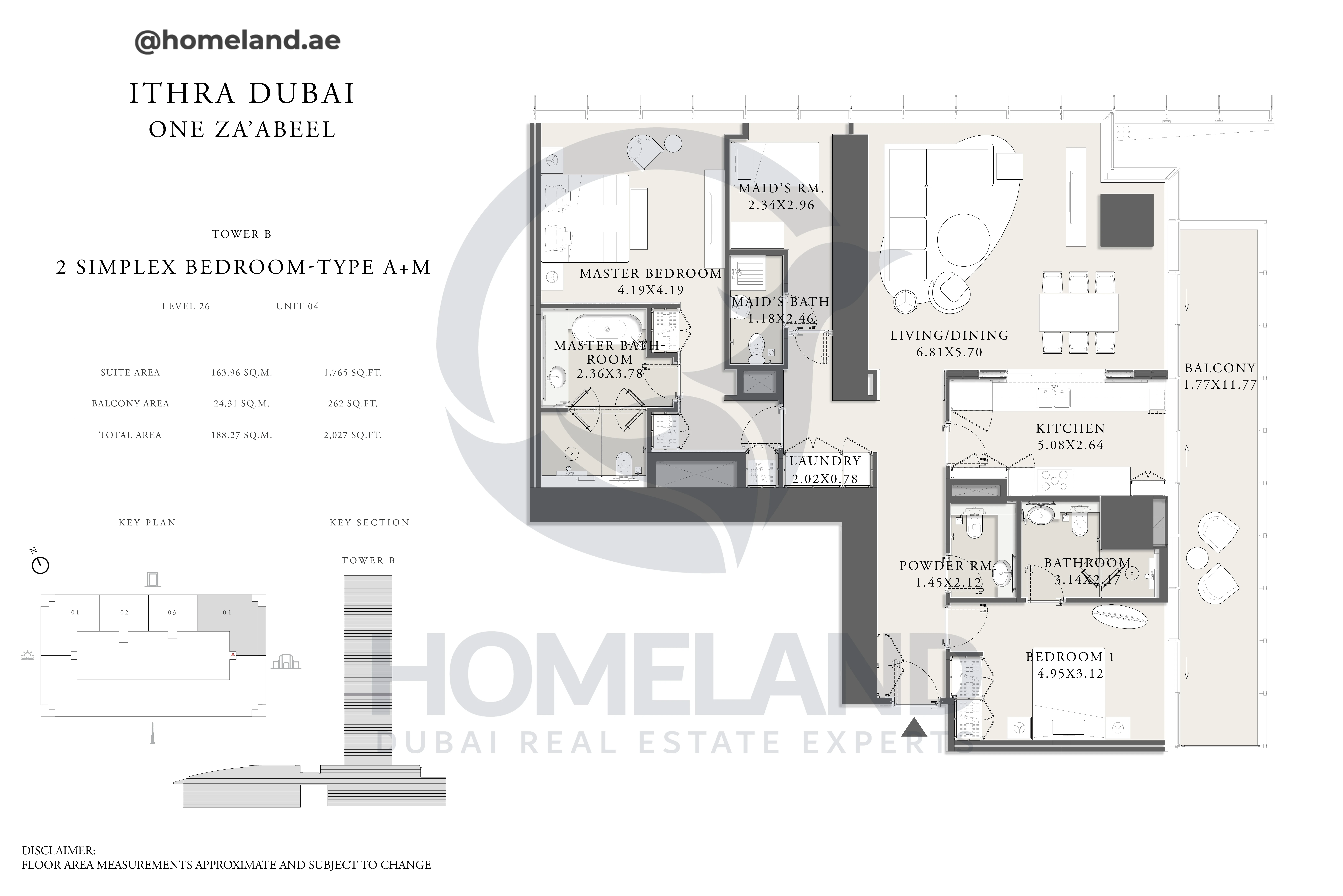 One Za'abeel, Tower B, Simplex 2BR, Type A+M, Level 26, Unit 04, 2027 SQFT