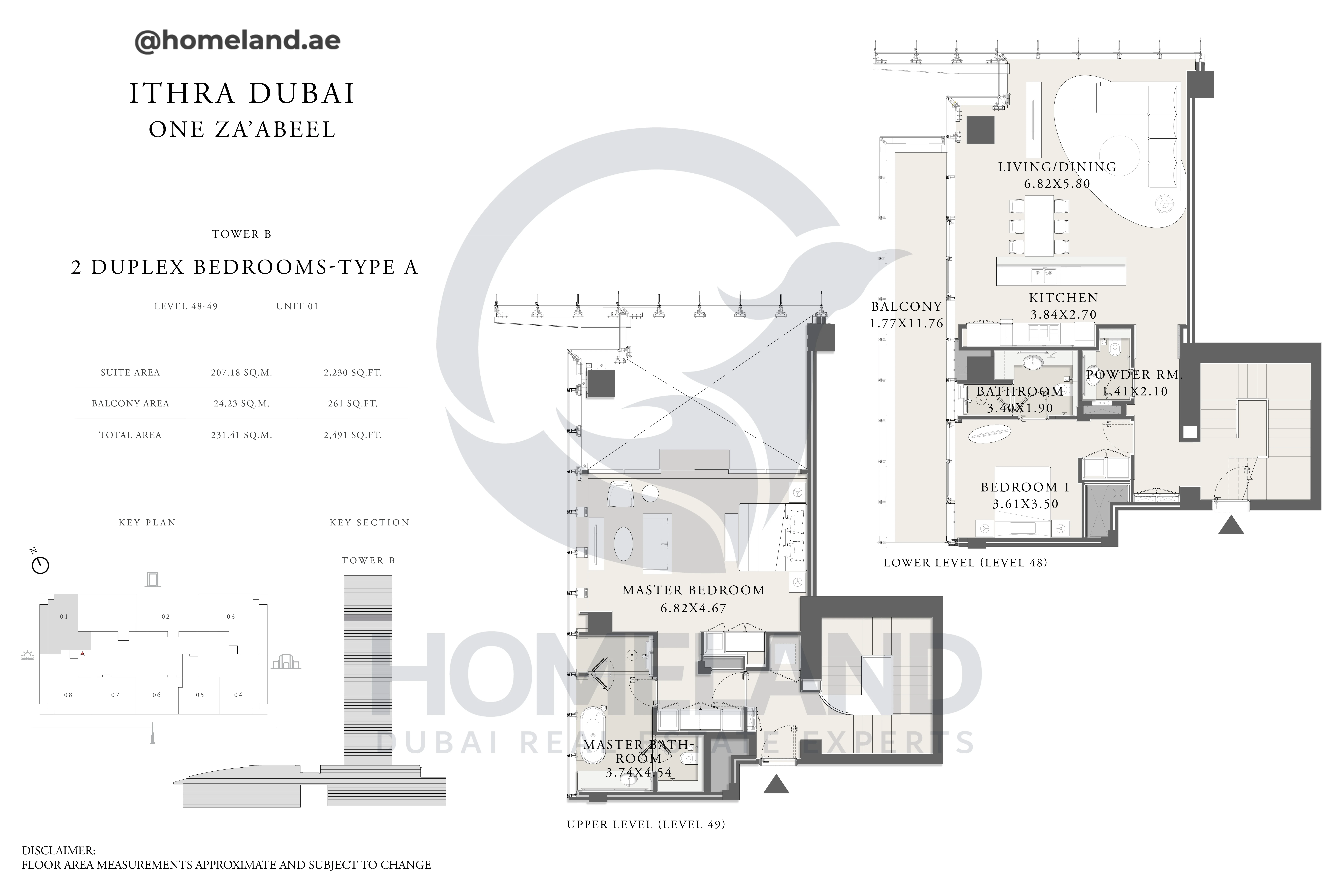 One Za'abeel, Tower B, Duplex 2BR, Type A, Level 48 & 49, Unit 01, 2491 SQFT