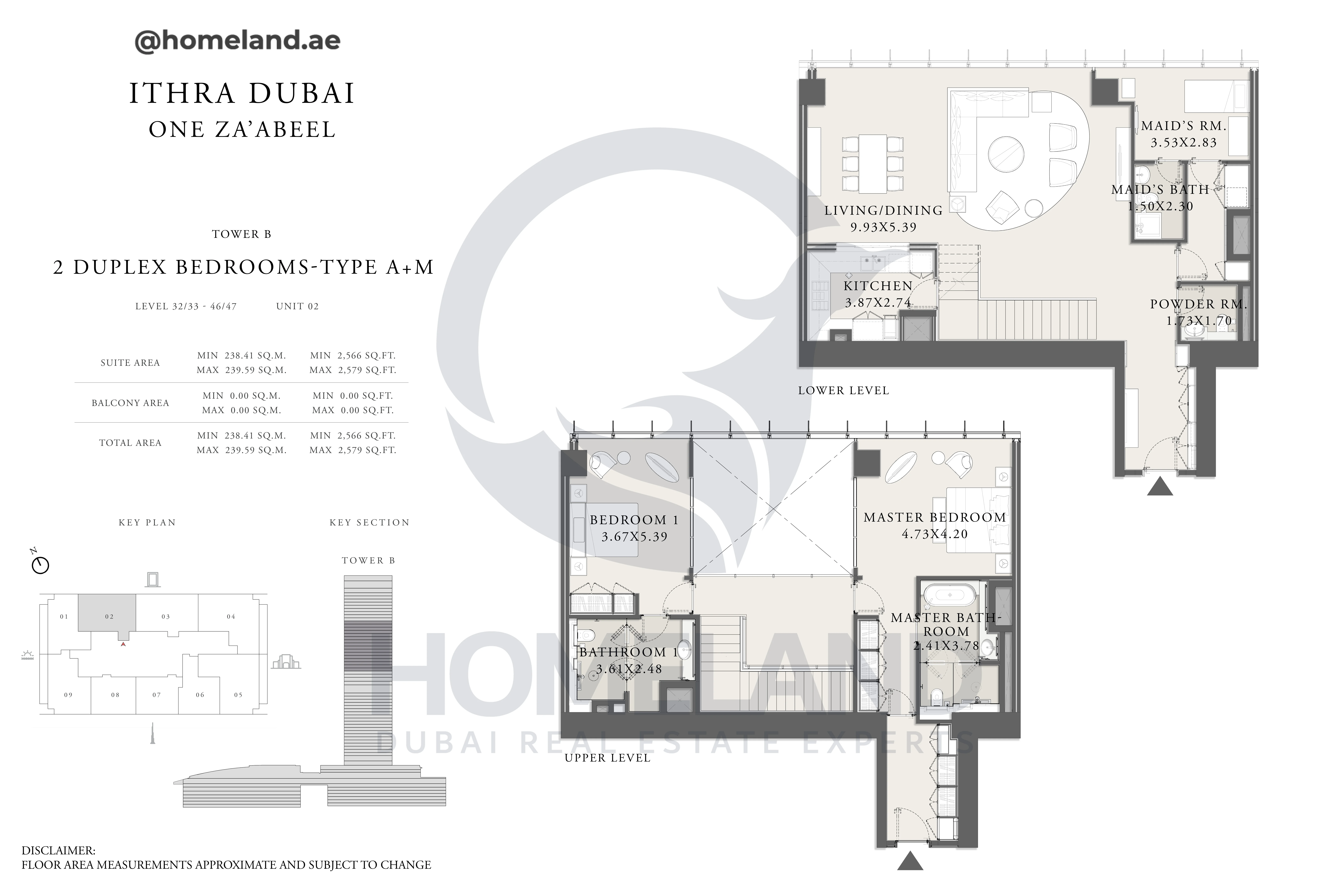 One Za'abeel, Tower B, Duplex 2BR, Type A+M, Level 32/33-46/47, Unit 02, 2579 SQFT