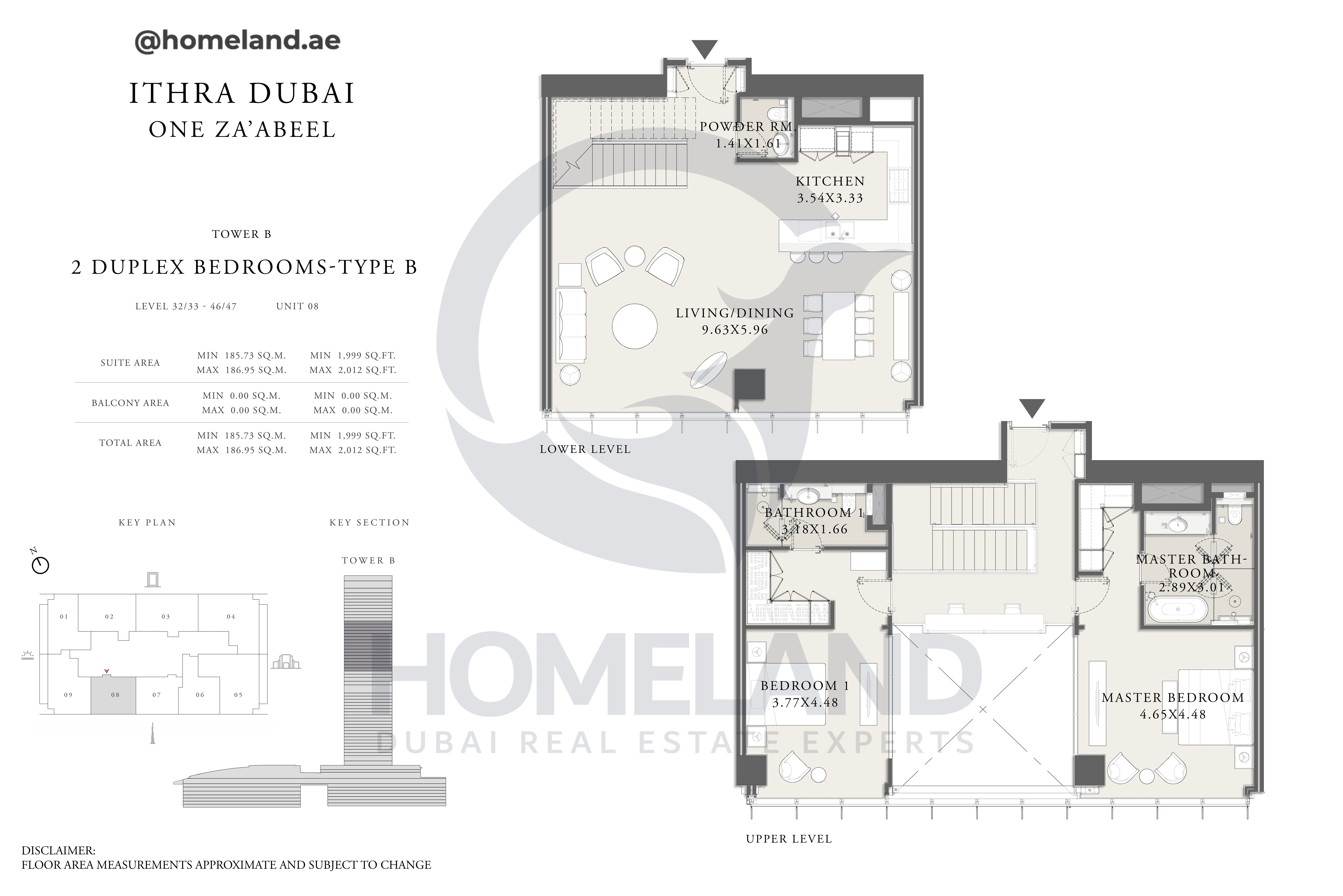 One Za'abeel, Tower B, Duplex 2BR, Type B, Level 32/33-46/47, Unit 08, 2012 SQFT