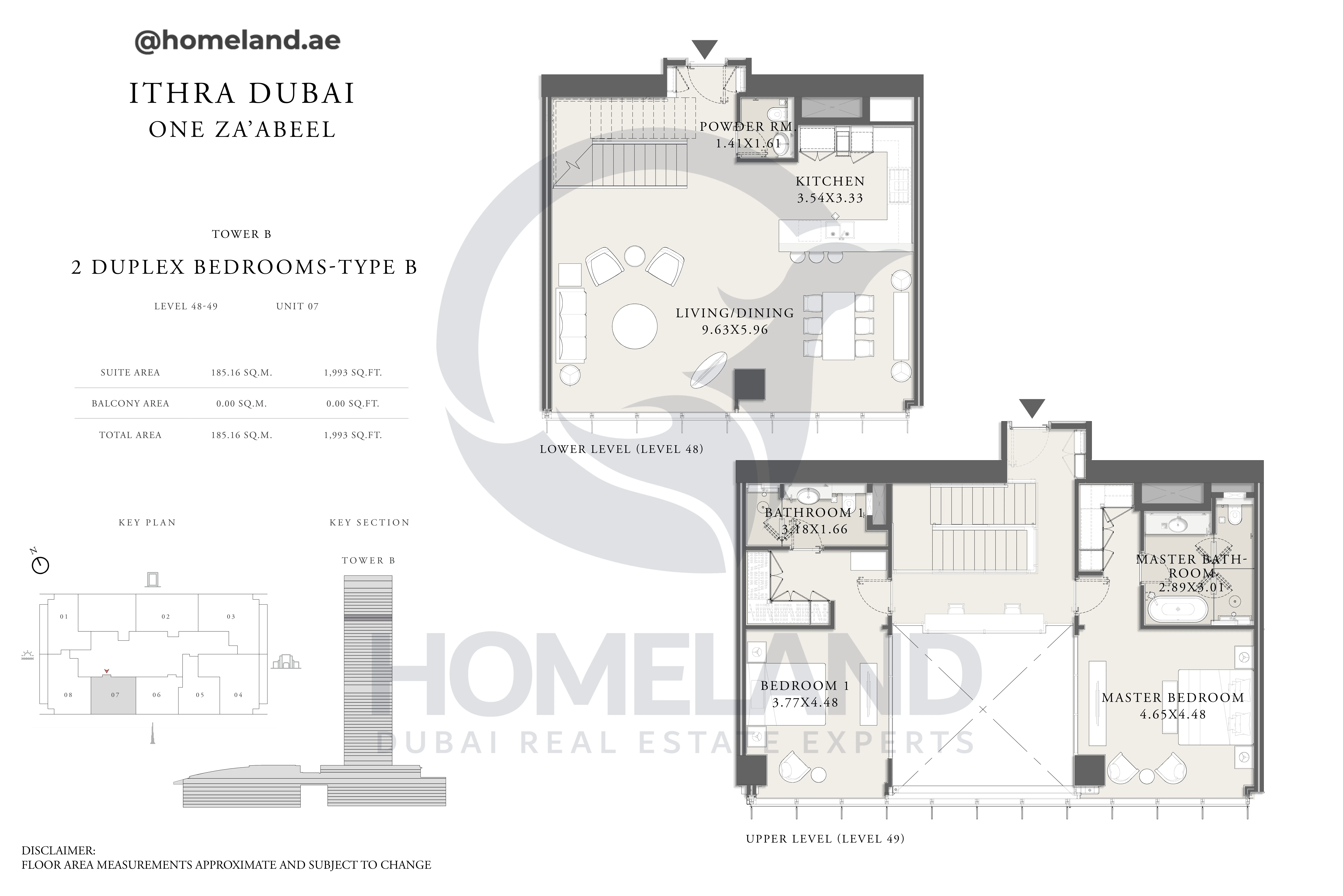 One Za'abeel, Tower B, Duplex 2BR, Type B, Level 48 & 49, Unit 07, 1993 SQFT