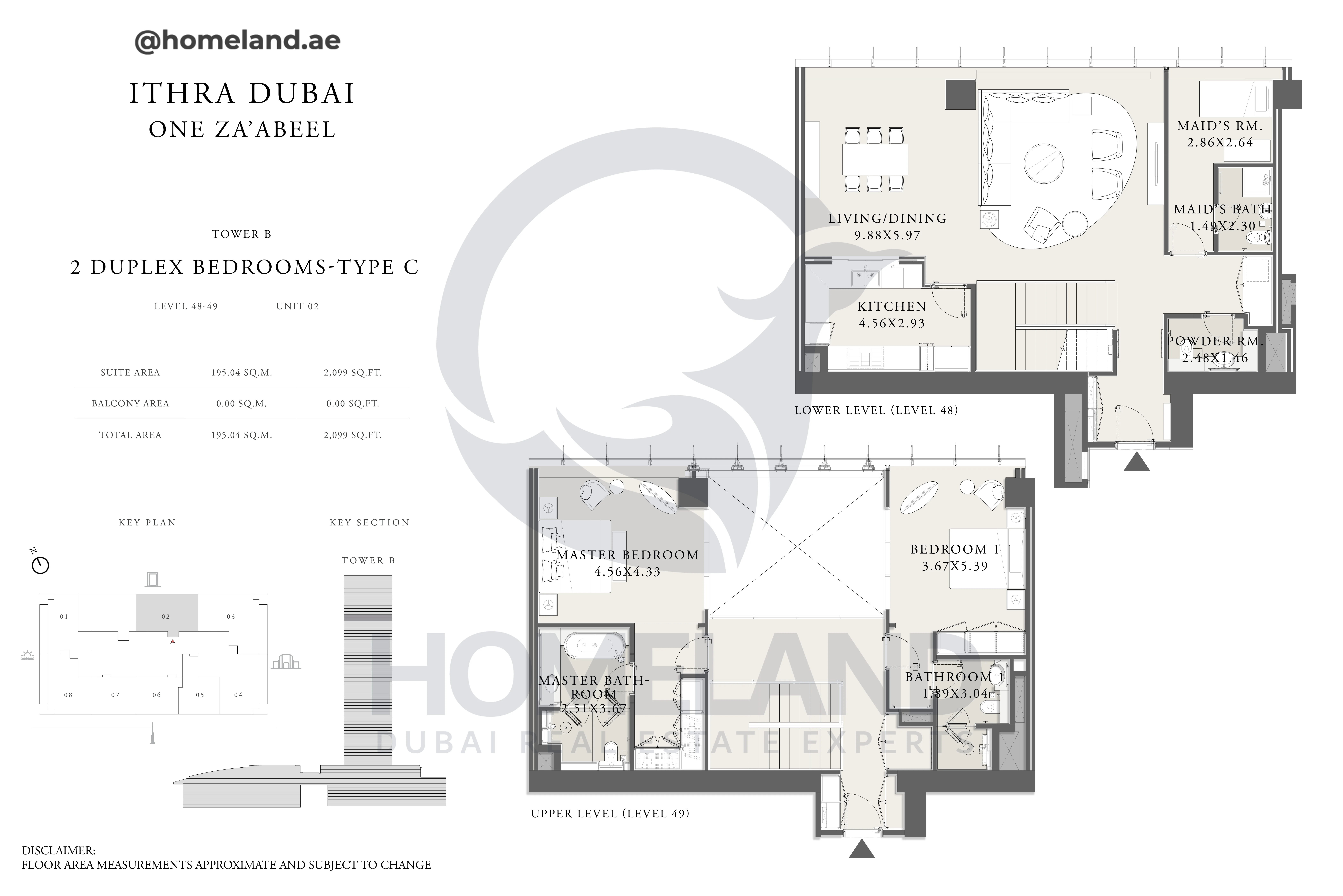One Za'abeel, Tower B, Duplex 2BR, Type C, Level 48 & 49, Unit 02, 2099 SQFT