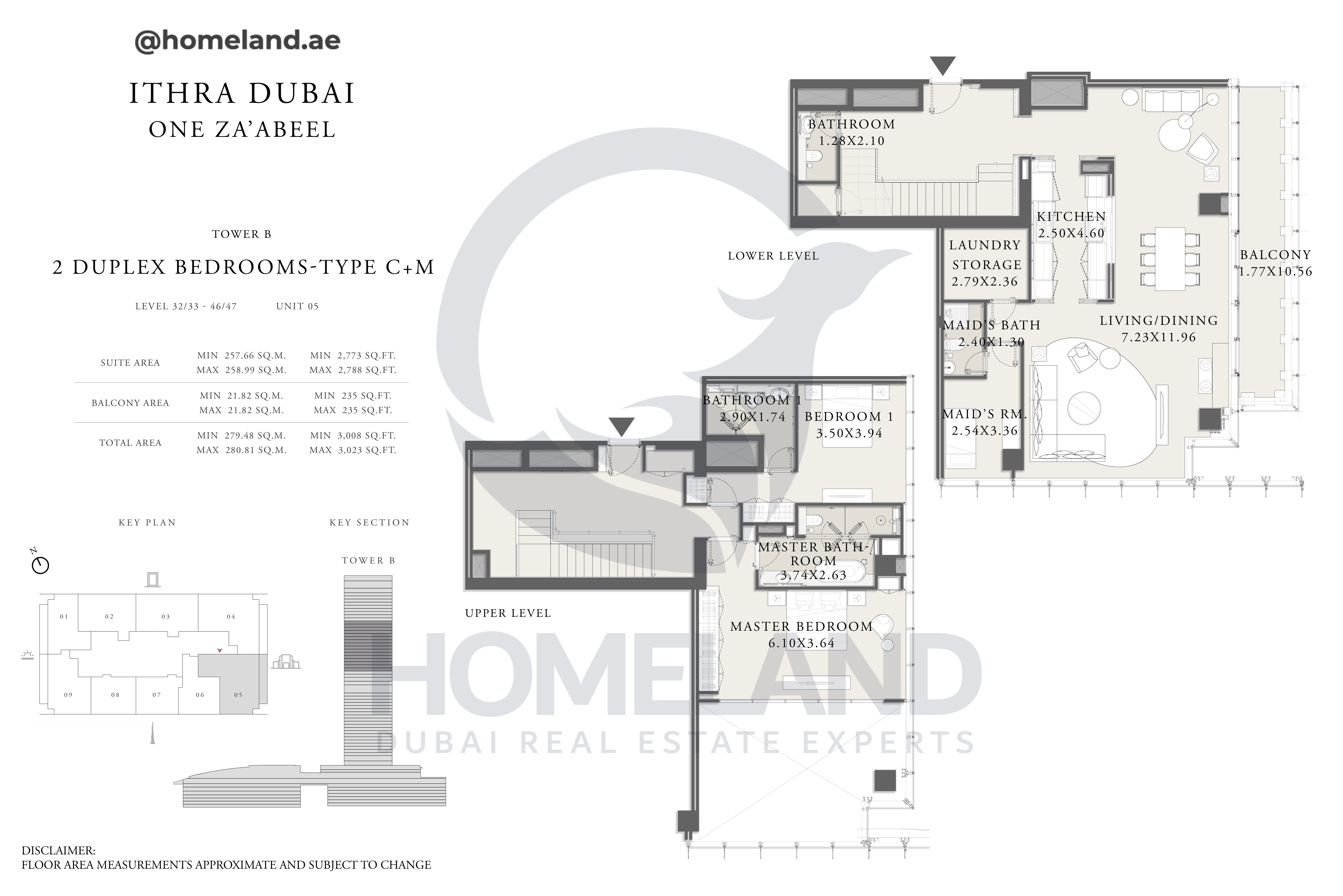 One Za'abeel, Tower B, Duplex 2BR, Type C+M, Level 32/33-46/47, Unit 05, 3023 SQFT