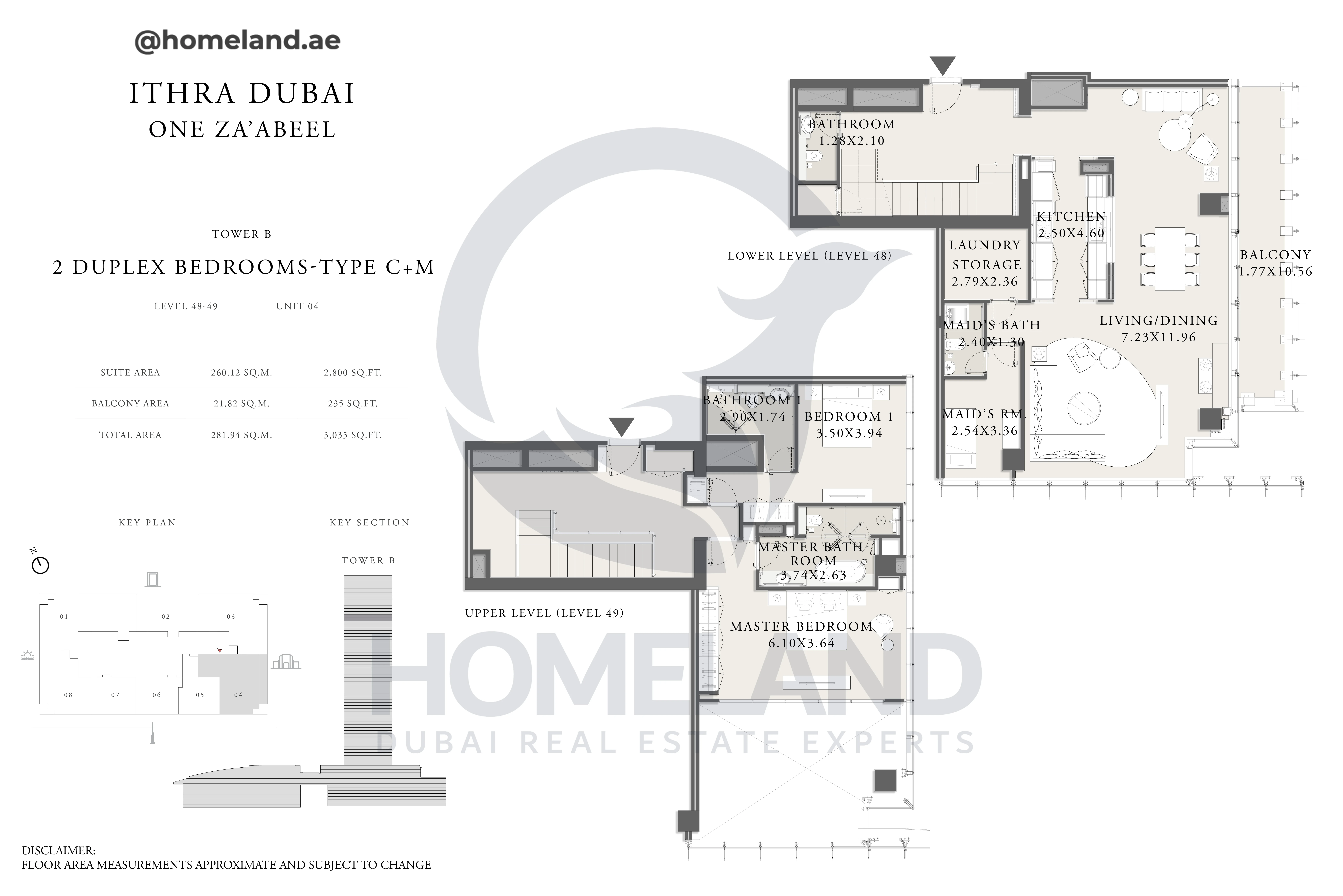One Za'abeel, Tower B, Duplex 2BR, Type C+M, Level 48 & 49, Unit 04, 3035 SQFT
