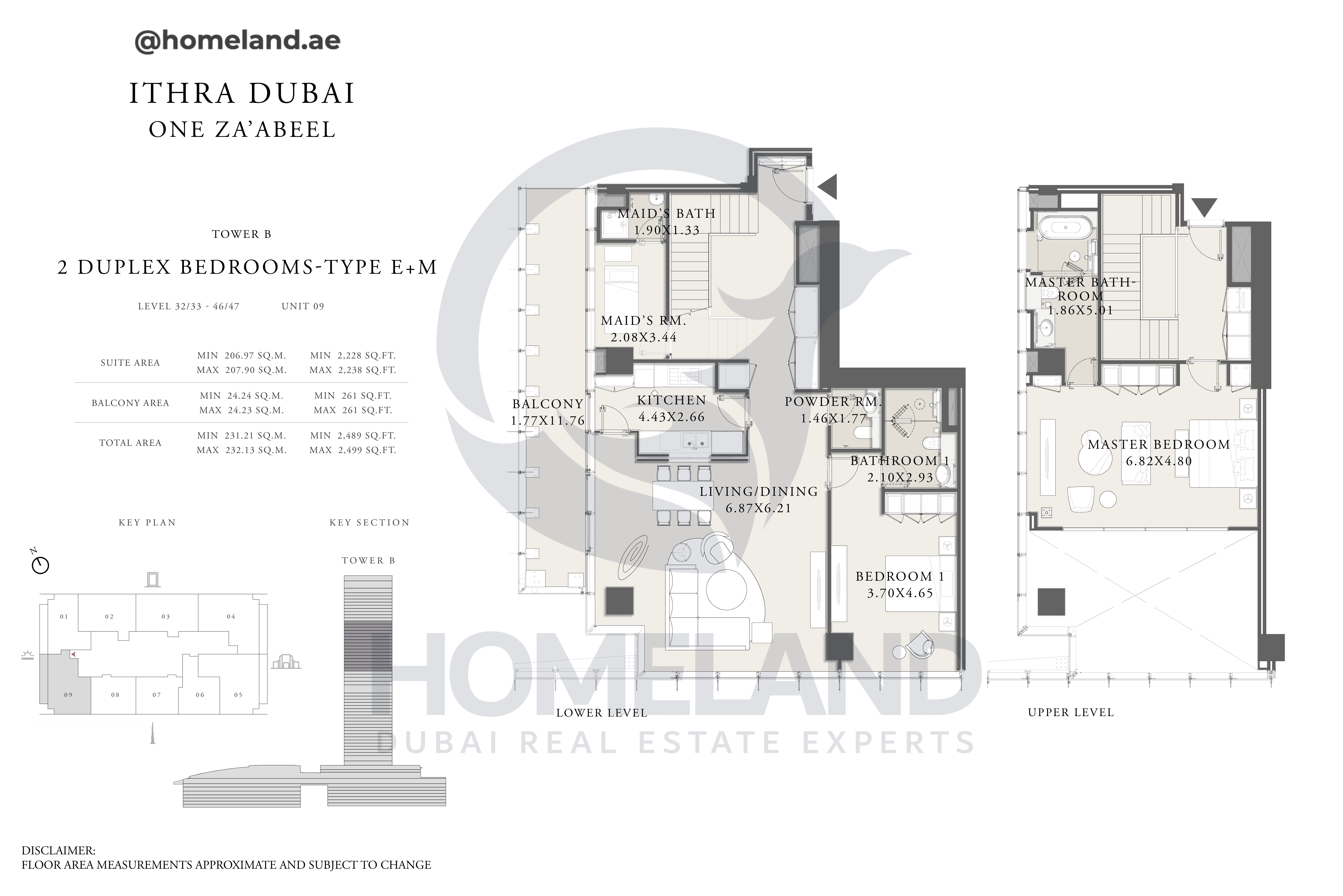 One Za'abeel, Tower B, Duplex 2BR, Type E+M, Level 32/33-46/47, Unit 09, 2499 SQFT